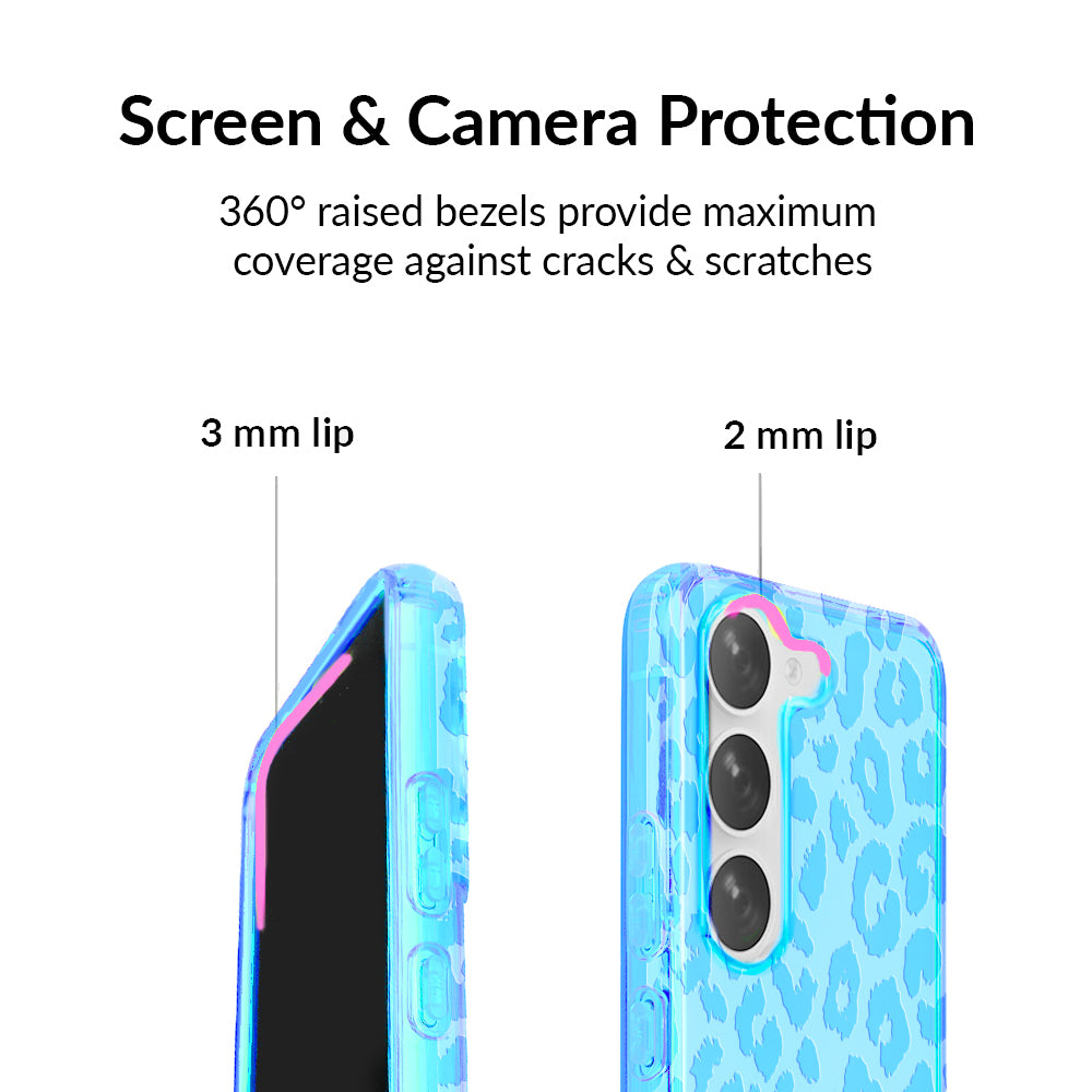 Aqua Blue Leopard Print Samsung Phone Case - Protective Slim Fit Cover for Galaxy S21/S22/S23 - Perfect for Everyday Use & Fashion Accessories