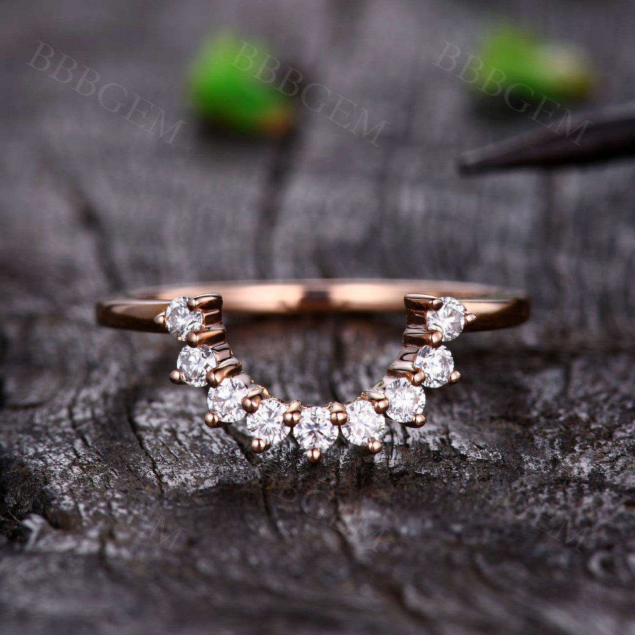Moissanite Wedding Band for Women - Curved Rose Gold Matching Ring Set with Moissanite Stones | Perfect for Bridal Jewelry, Anniversary Gifts & Couple Rings