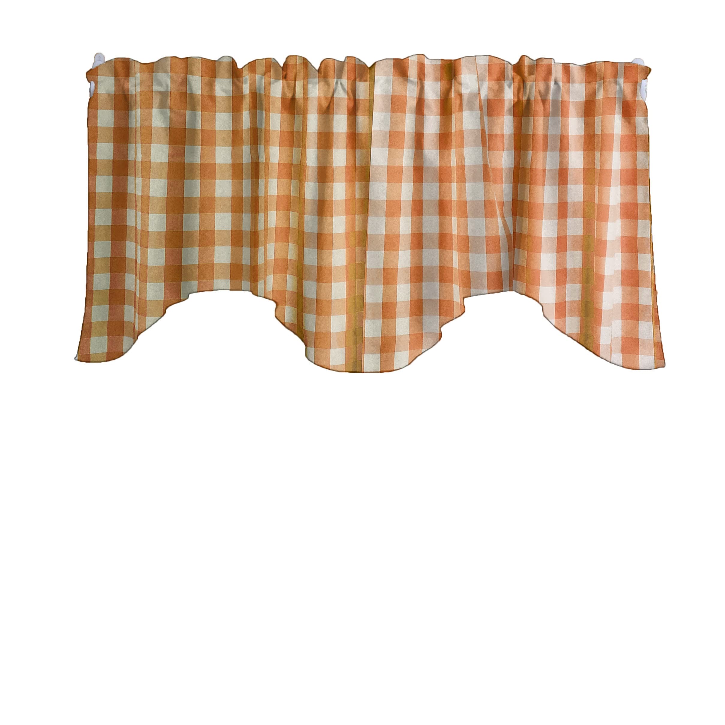 Stylish Cotton Gingham Checkered Print Scalloped Wave Window Valance - Orange Home Décor for Bedroom, Nursery & Kitchen - Perfect for Farmhouse, Cottage & Boho Style Windows
