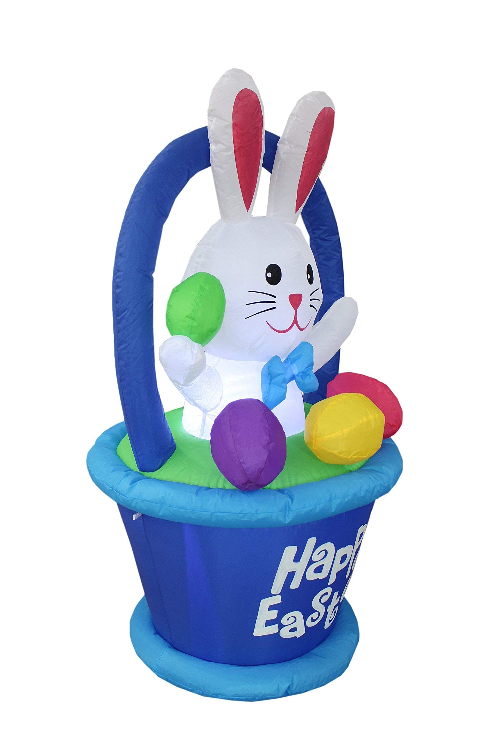 4ft Inflatable Easter Bunny with Basket & 6ft Happy Birthday Cake Decorations - Giant Outdoor Party Decor for Easter, Birthday Celebrations, Garden & Backyard Events