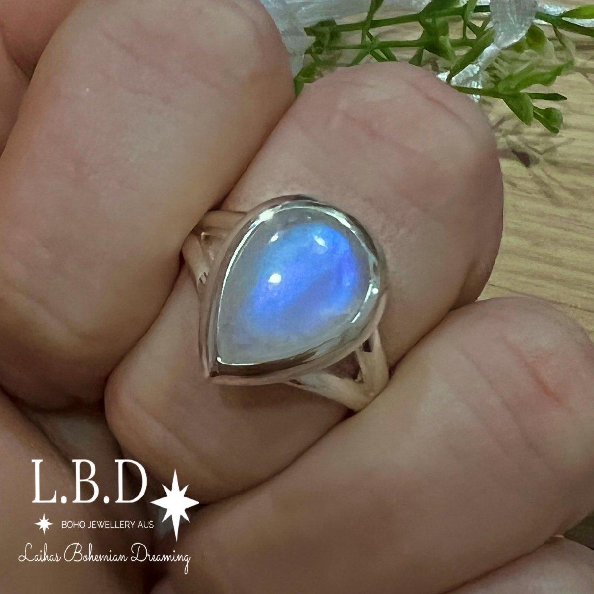 Laihas Classic Chic Raindrop Moonstone Ring - Elegant Sterling Silver Jewelry for Women, Perfect for Weddings, Parties & Everyday Wear