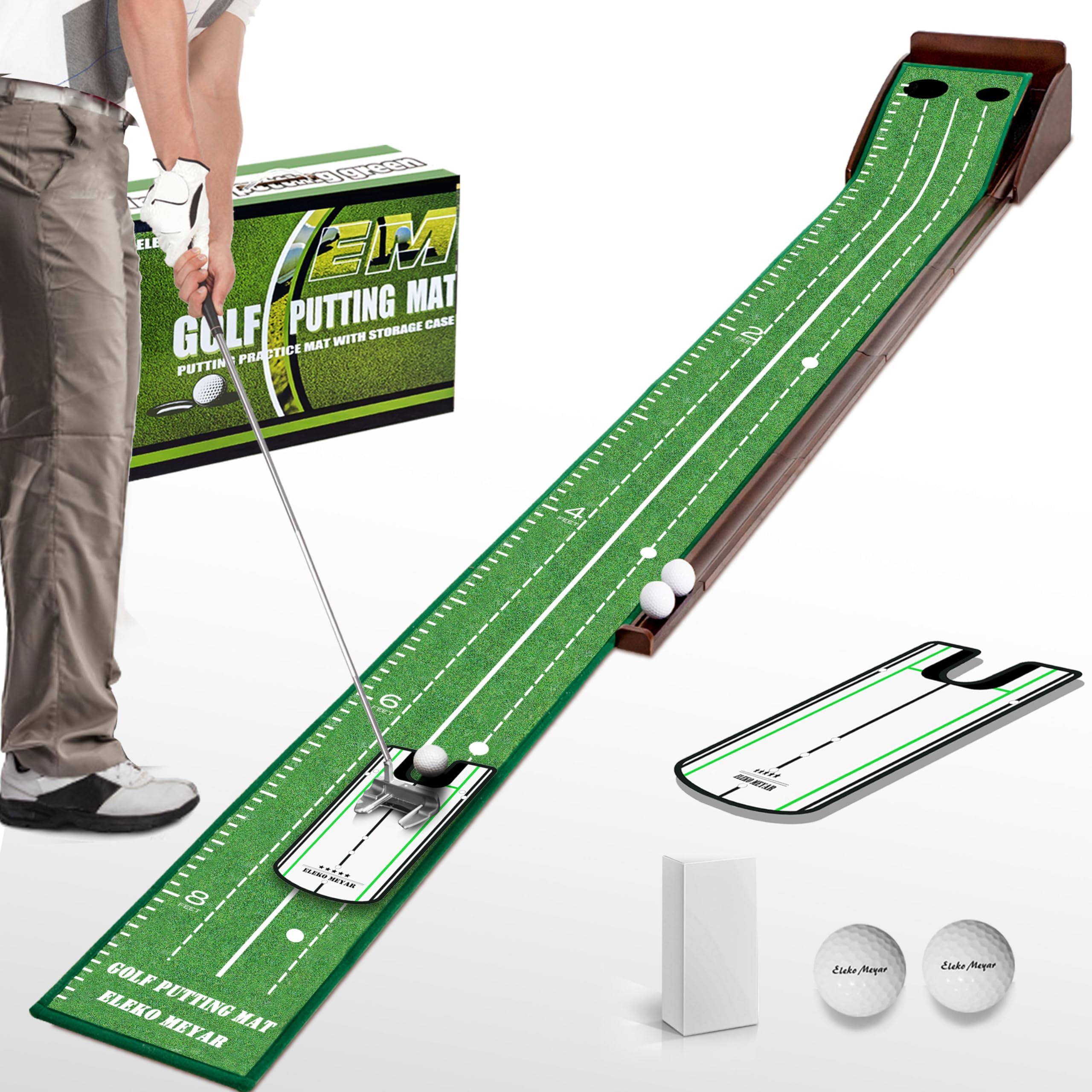 Premium Indoor Putting Green Mat - Portable Golf Practice Mat with 3 Golf Balls | Non-Slip Surface & Easy to Clean | Perfect for Home/Office Training & Gift for Golf Lovers