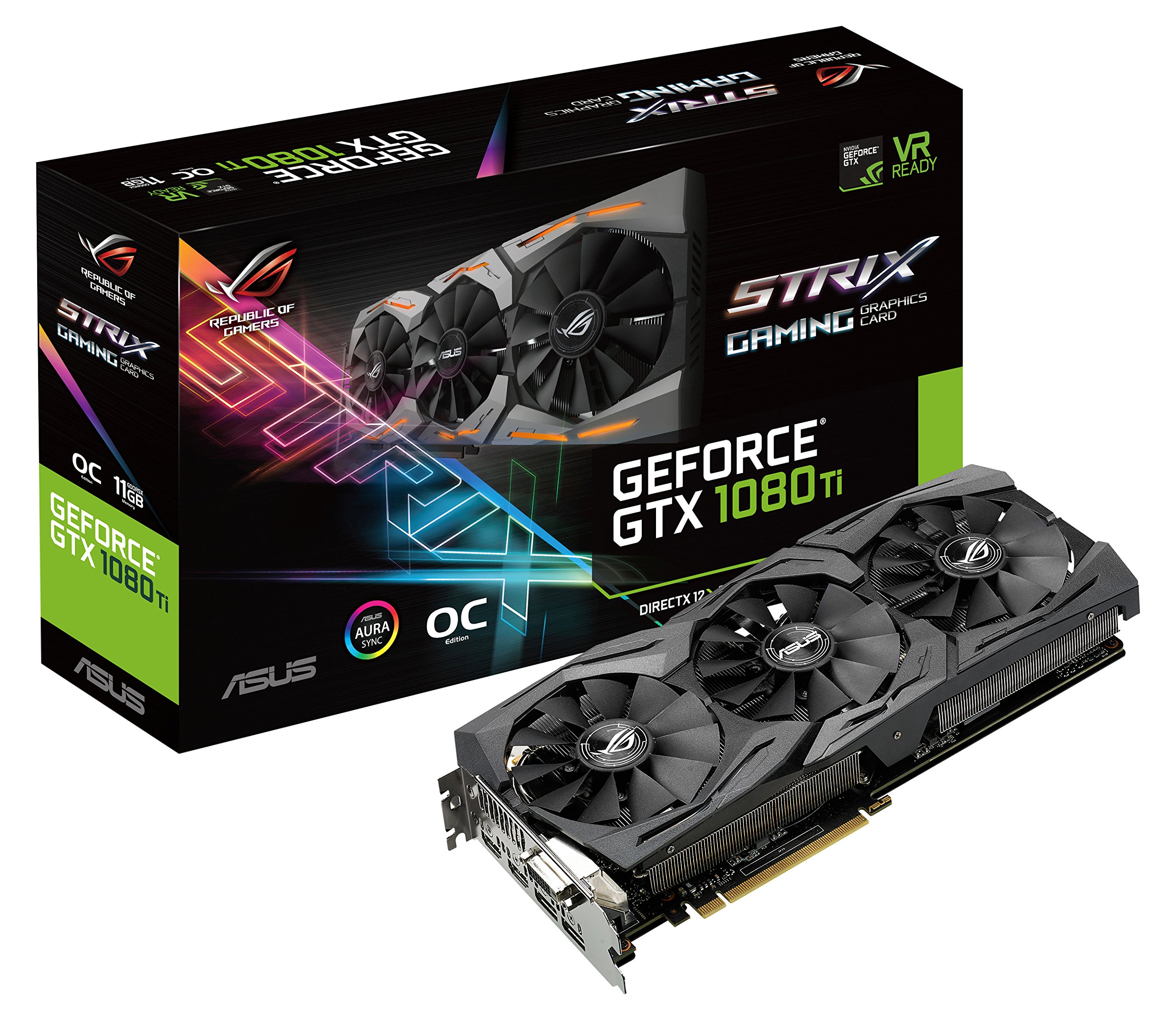 ASUS ROG Strix GeForce GTX 1080 Ti 11GB GDDR5X OC Edition Graphics Card - 5K HD Gaming, VR Ready, Overclocked, HDMI/DisplayPort/DVI - Perfect for PC Gaming, 4K Video Editing & Virtual Reality Experiences