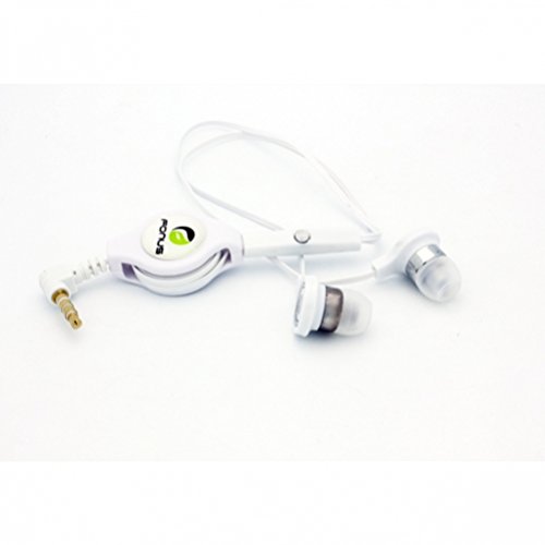 Retractable Wired Earbuds with Microphone - White In-Ear Stereo Headphones for iPad, iPod, Samsung Galaxy & LG Tablets - Perfect for Workouts, Commuting & Online Classes