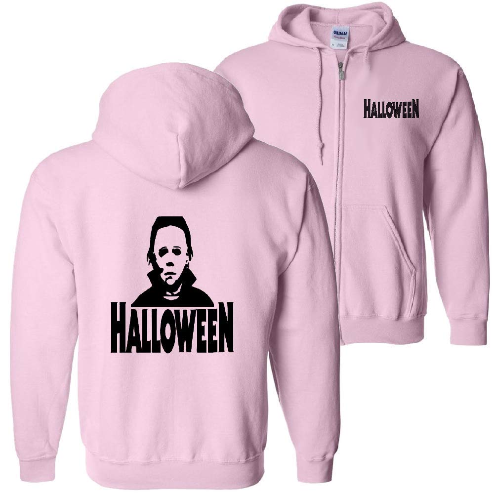 Michael Myers Pink Halloween Zip Up Hoodie Sweatshirt - Horror Movie Cosplay Costume for Halloween Parties & Horror Conventions