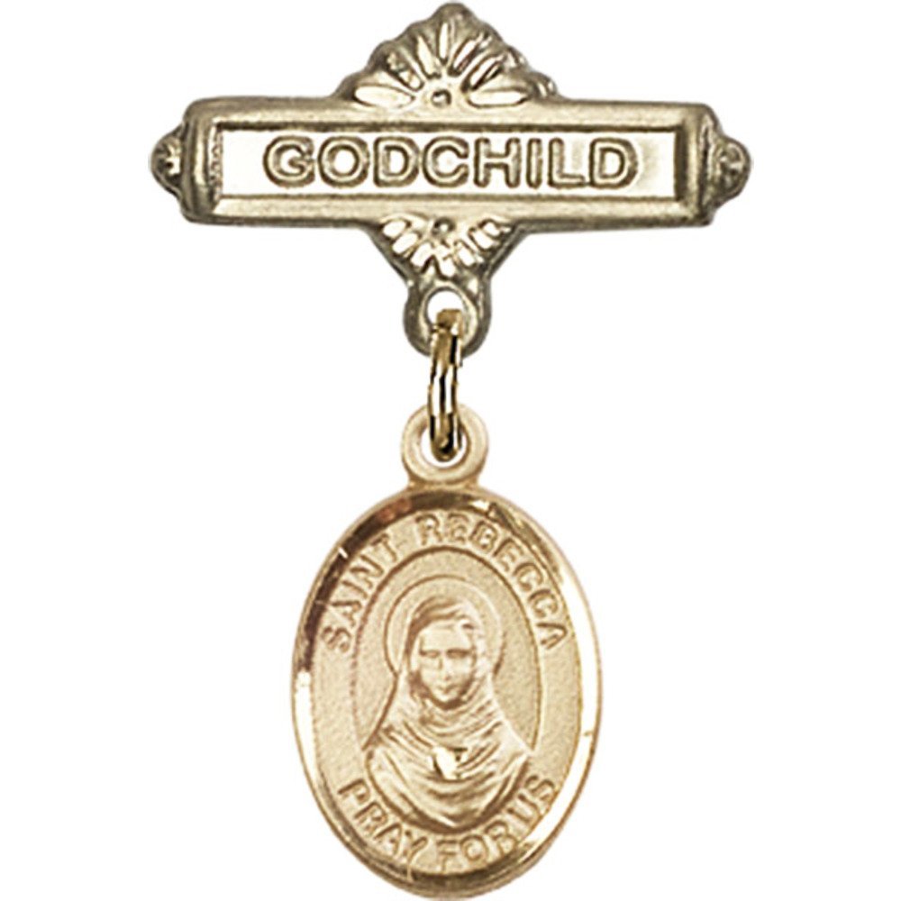 St. Rebecca Gold Filled Baby Charm Medal - 1 X 5/8 Inch Religious Jewelry for Baptism, Christening & Godchild Gifts - Bonyak Jewelry Saint Medal Collection