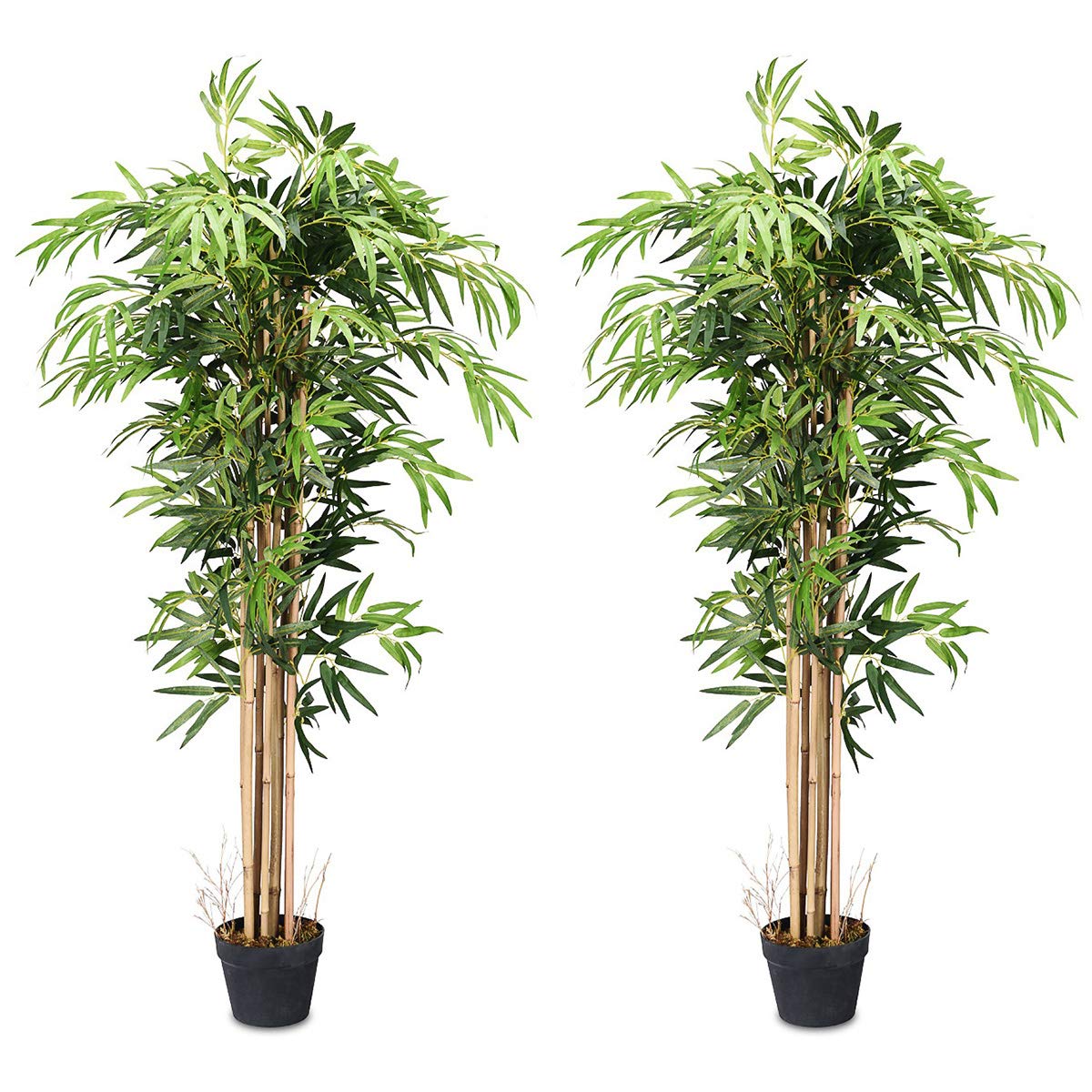 5ft Artificial Bamboo Tree Set of 2 - Realistic Fake Greenery Plants in Decorative Pots for Indoor & Outdoor Use - Perfect for Home, Office, Living Room, Patio Modern Decor - Low Maintenance Faux Tree with Natural-Looking Leaves & Trunk