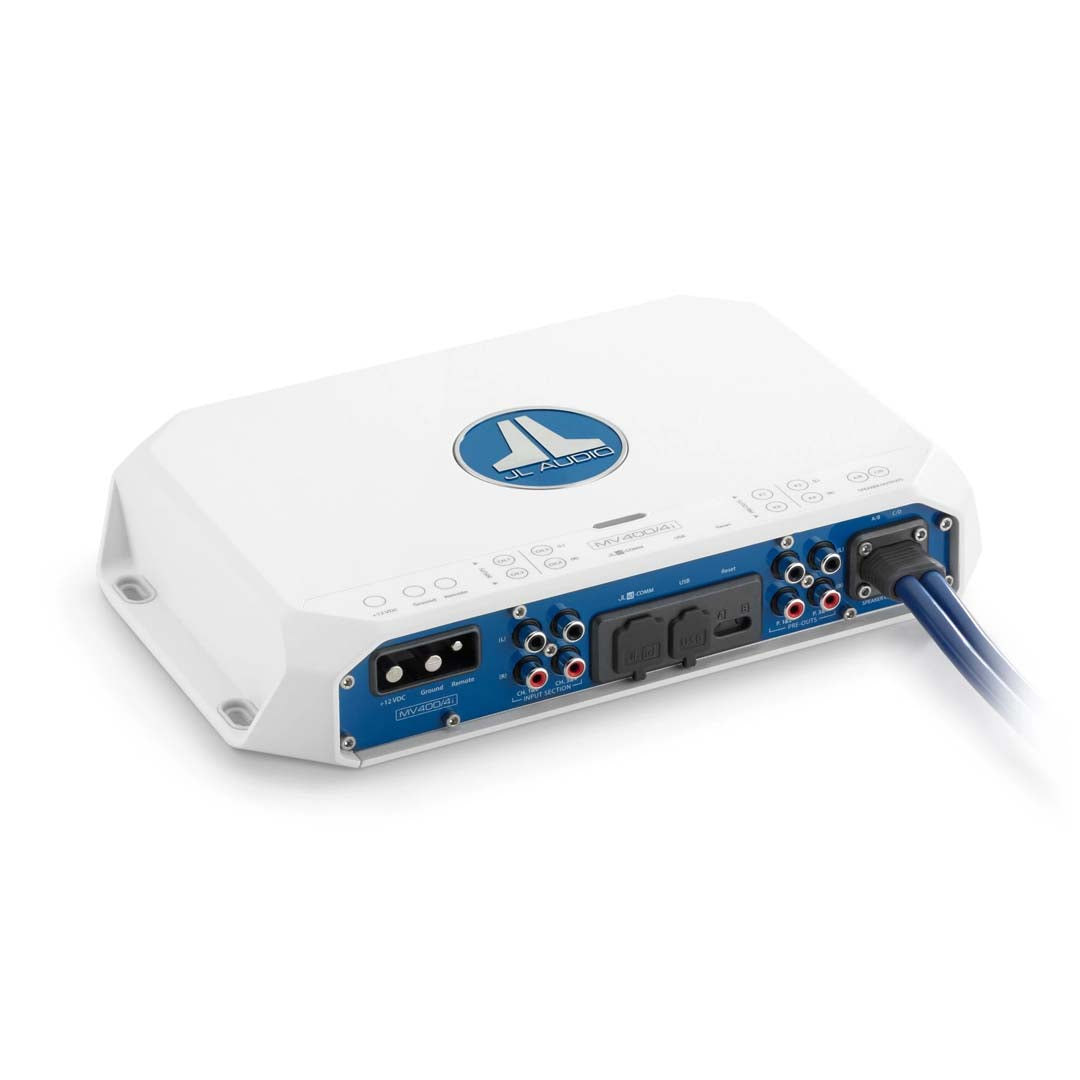 JL Audio MV400/4i MVi Series 400W 4-Channel Marine Amplifier with DSP - Waterproof Boat Audio System for Marine & Off-Road Vehicles