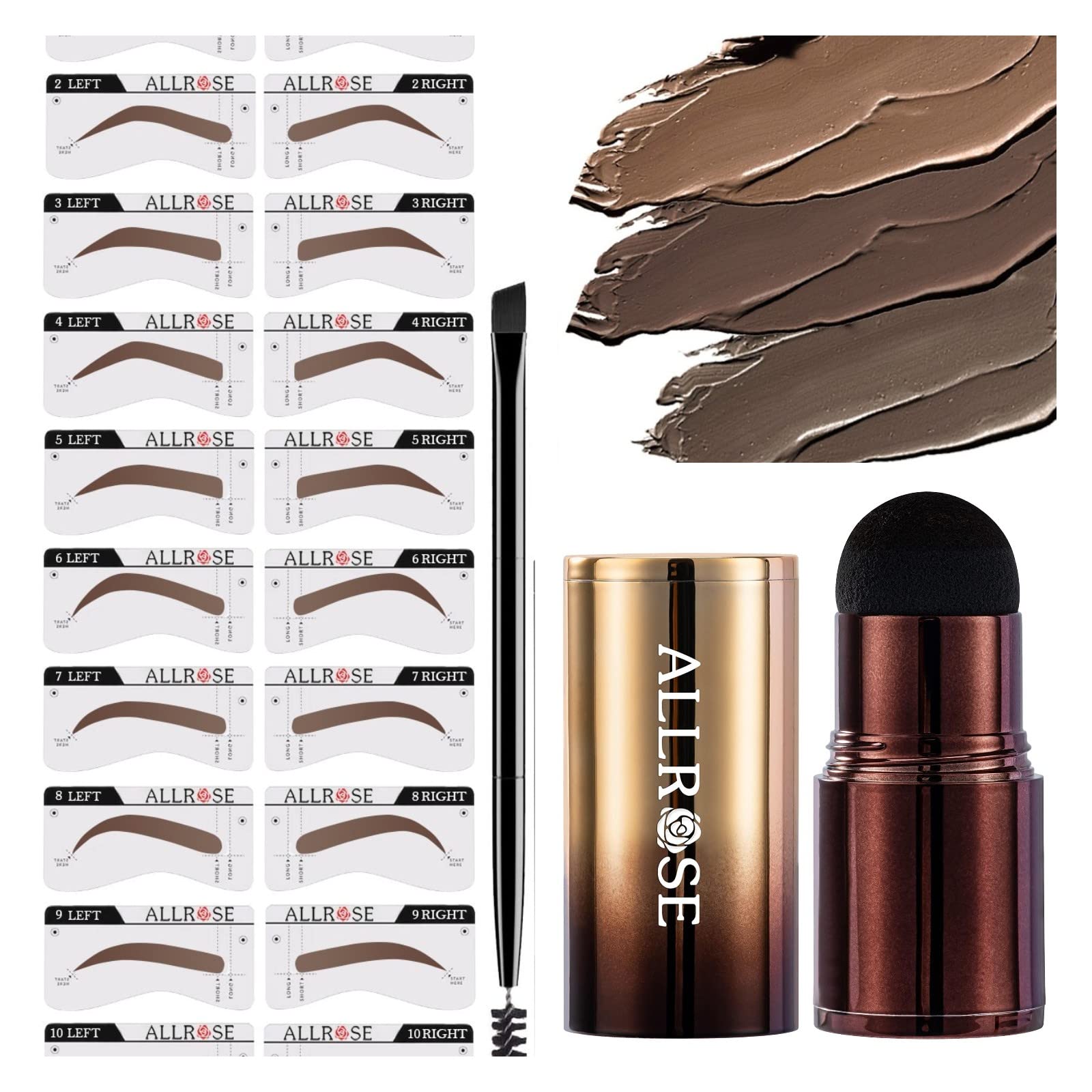 ALLROSE Eyebrow Stamp & Stencil Kit - Waterproof Eyebrow Stamp with 20PCS Brow Shaping Templates for Perfect Brows | Easy DIY Eyebrow Makeup for Women | Ideal for Daily Use, Parties & Travel (Ash Brown)