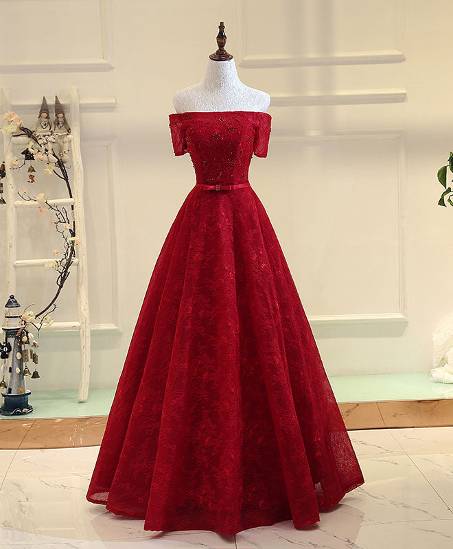 Elegant Burgundy Lace Long Prom Dress - Formal Evening Gown for Homecoming, Wedding, and Special Occasions