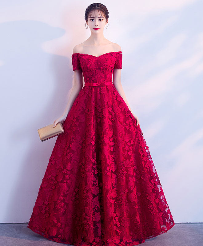 Elegant Burgundy Lace Long Prom Dress & Evening Gown - Perfect for Homecoming, Formal Dances & Special Occasions