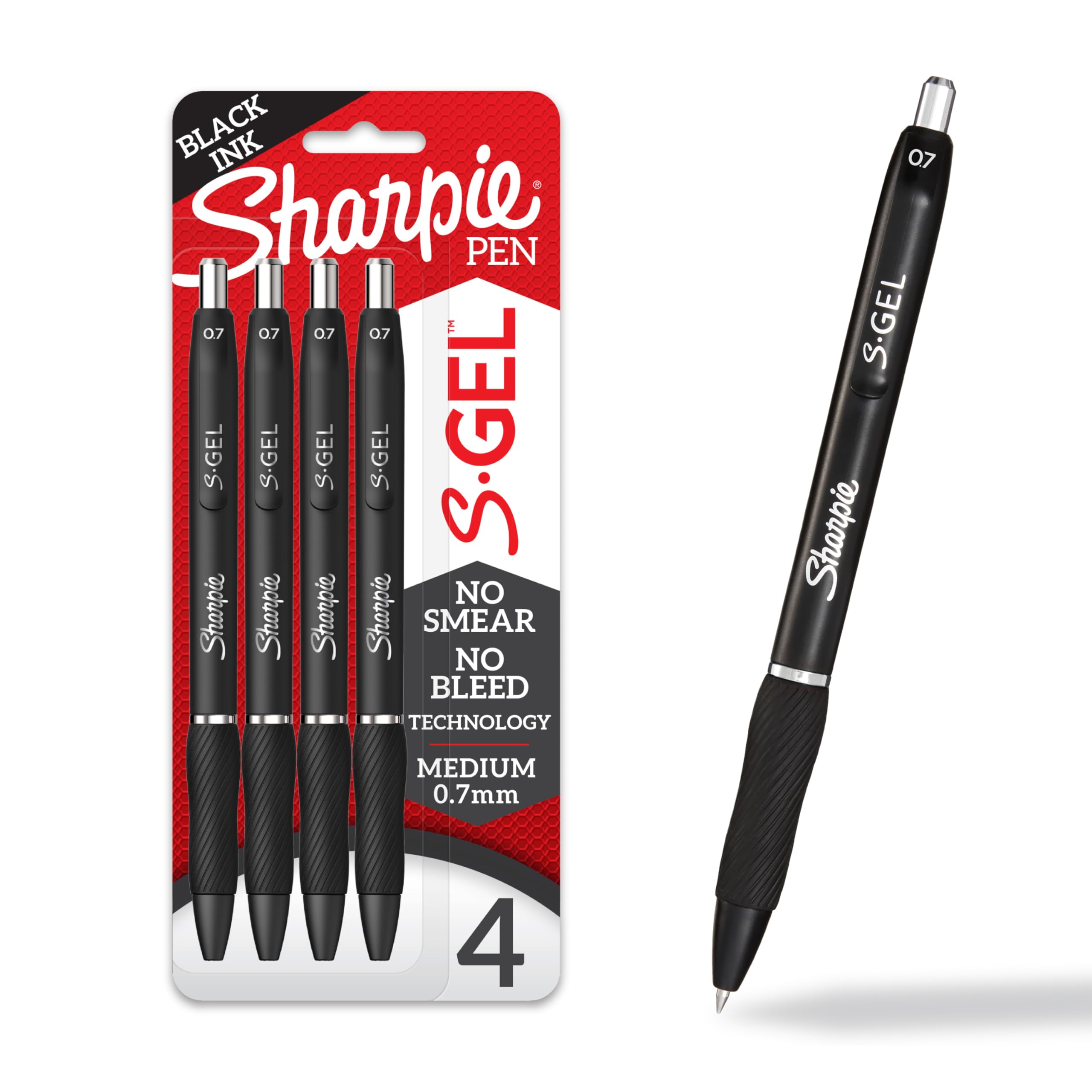 Sharpie S-Gel 0.7mm Medium Point Gel Pens - 4 Pack Black Ink Pens for Journaling, Drawing, Coloring & Smooth Writing - Perfect for Office, School, Art Projects & Note Taking