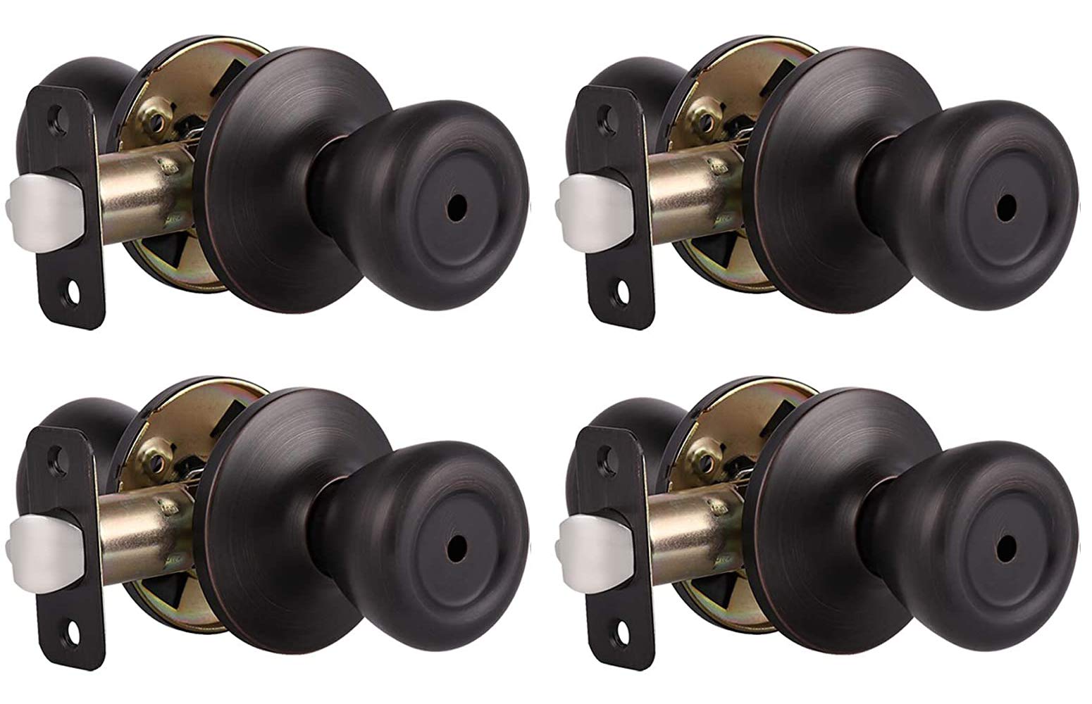 4 Pack Tulip Style Privacy Door Lock Set - Oil Rubbed Bronze Interior Keyless Door Knobs for Bathroom & Bedroom | Secure Home Improvement Solution for Enhanced Privacy & Safety
