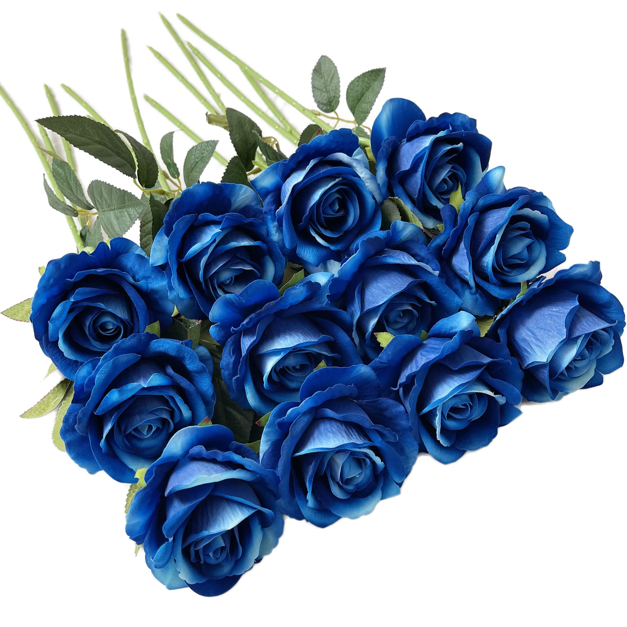 12 Pcs Artificial Silk Rose Flowers - Real Touch Faux Roses with Stems for Home Decor, Wedding Bouquets, Party & Garden Floral Arrangements - Blue Roses for Centerpieces, DIY Crafts, and Romantic Gifts
