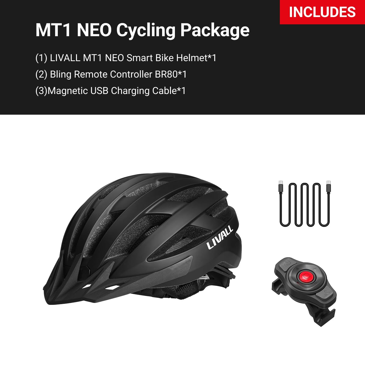 LIVALL MT1 Neo Smart Bluetooth Bike Helmet with Built-in Speakers & Mic - Fall Detection, Turn Signals & Brake Light - Mountain & Road Cycling Helmet for Men & Women - Perfect for Commuting, Urban Riding & Outdoor Adventures