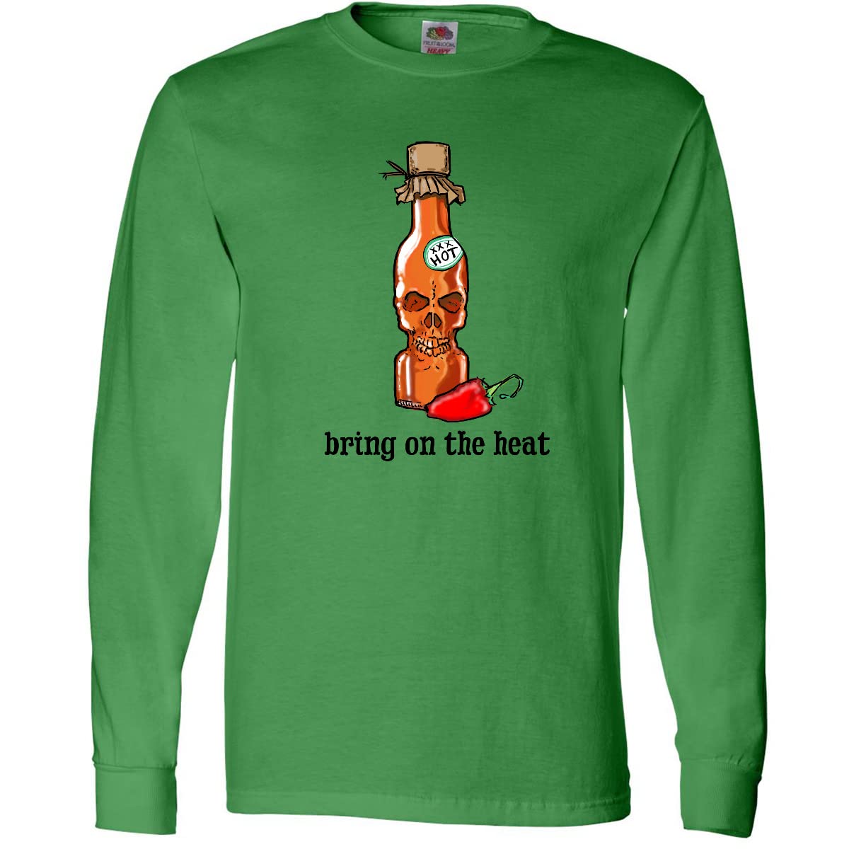 Bring on The Heat Skull & Pepper Graphic Long Sleeve T-Shirt | Vintage Style Cotton Tee for Men & Women | Perfect for Halloween, Concerts & Casual Wear