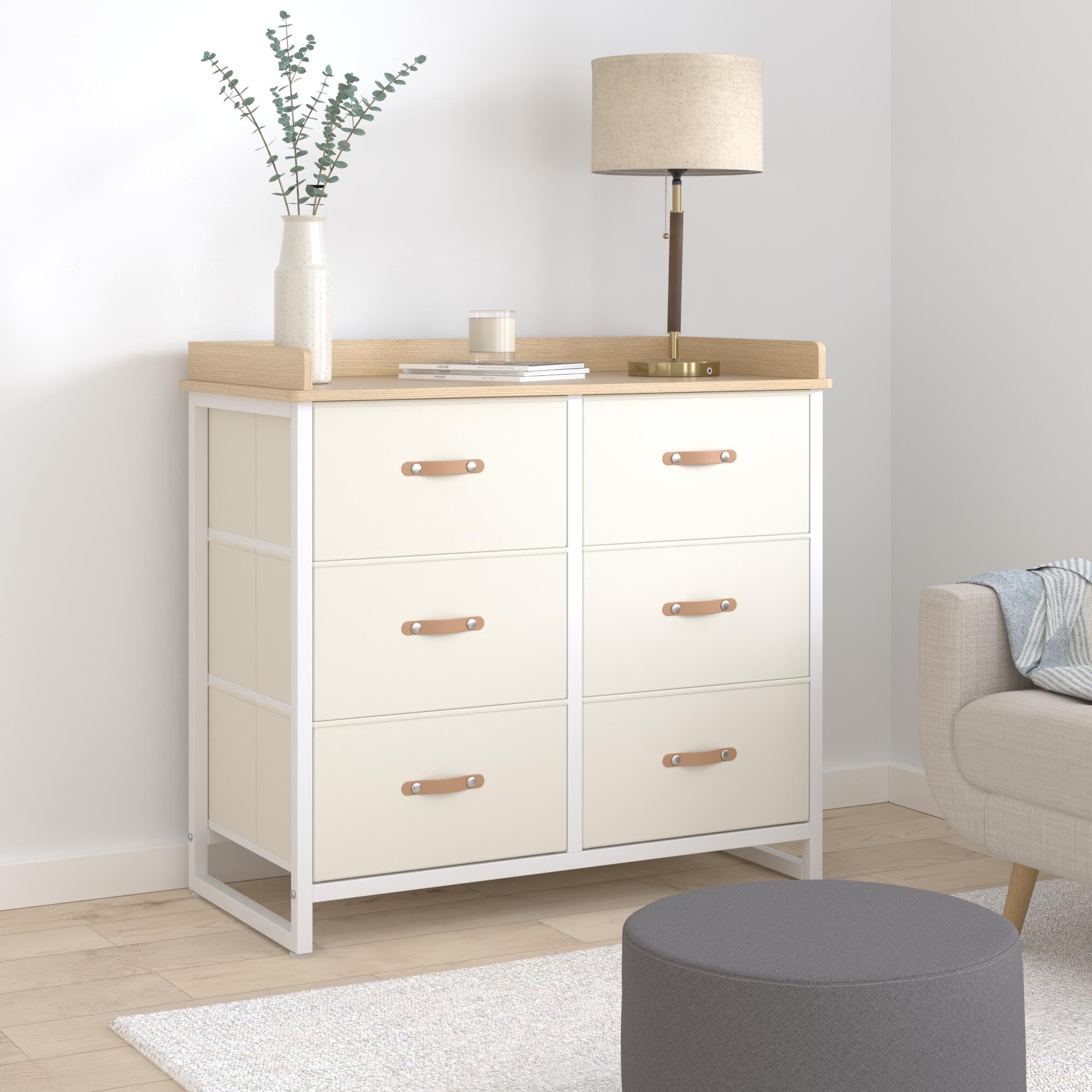SONGMICS 6-Drawer Kids Dresser for Boys & Girls - Water-Resistant Tabletop, Storage Organizer Cabinet - Ideal for Bedroom, Nursery, Hallway - Beige UGKR101K01 | Perfect for Kids' Room Organization & Toy Storage