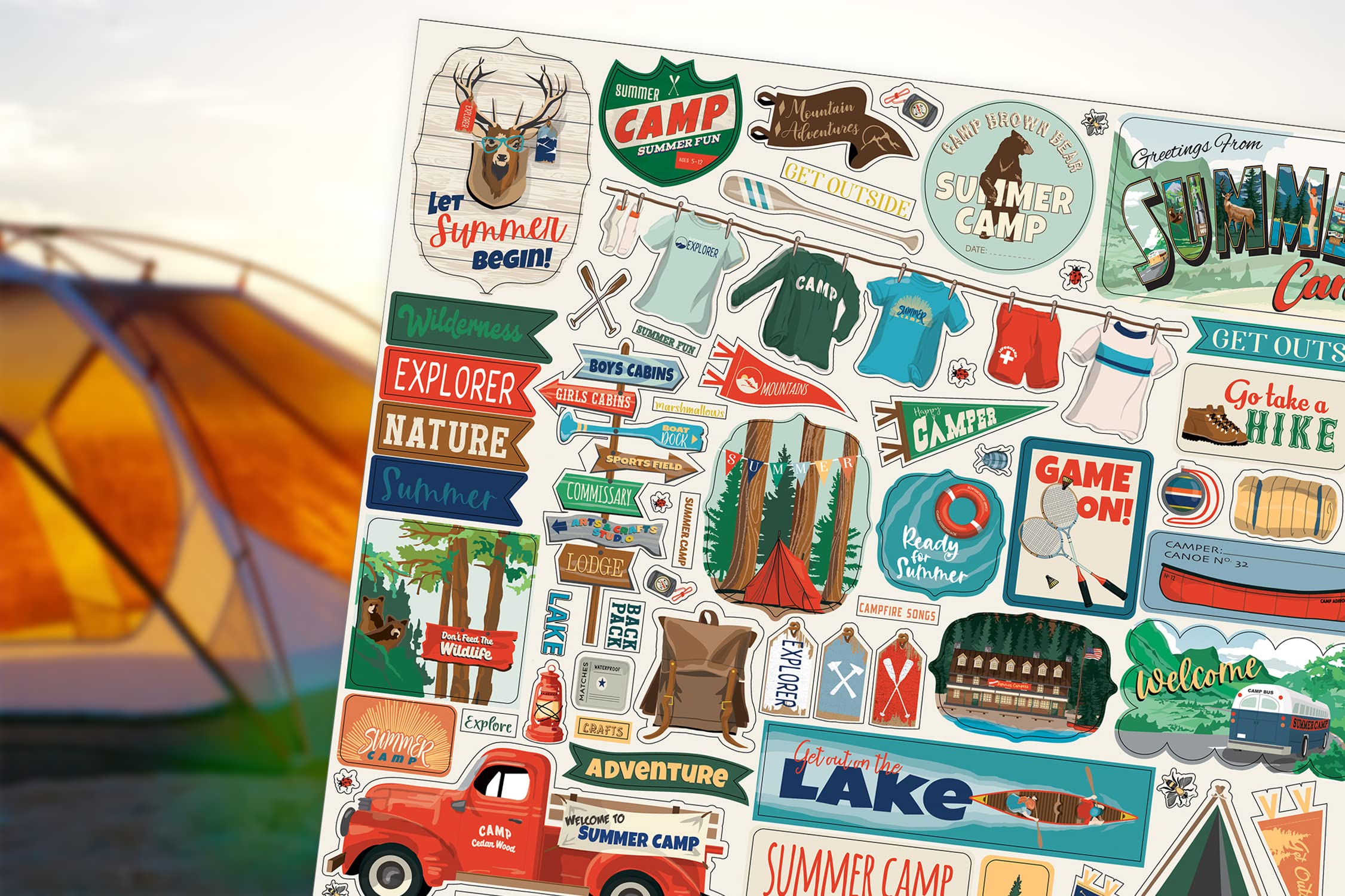 Camping Scrapbook Stickers Set - Decorative Camper & Cabin Theme Stickers for Scrapbooking, Journaling, and DIY Camp Crafts | Perfect for Travel Planners, Bullet Journals, and Memory Books (2-Pack)