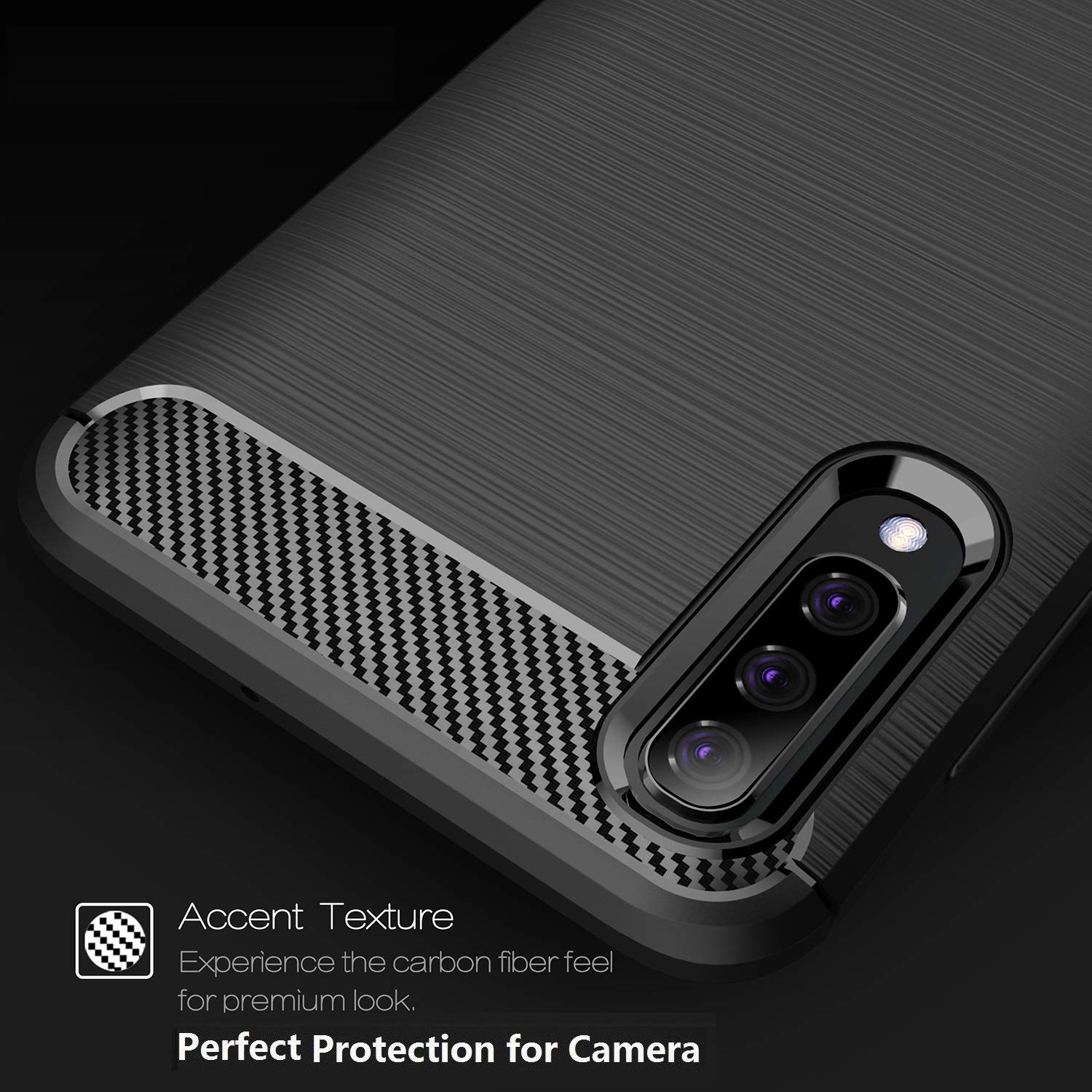 Premium Carbon Fiber Phone Case for Samsung Galaxy A50 / A50s / A30s - Slim Protective Cover with Shock Absorption - Perfect for Work, Travel & Outdoor Activities (Black)