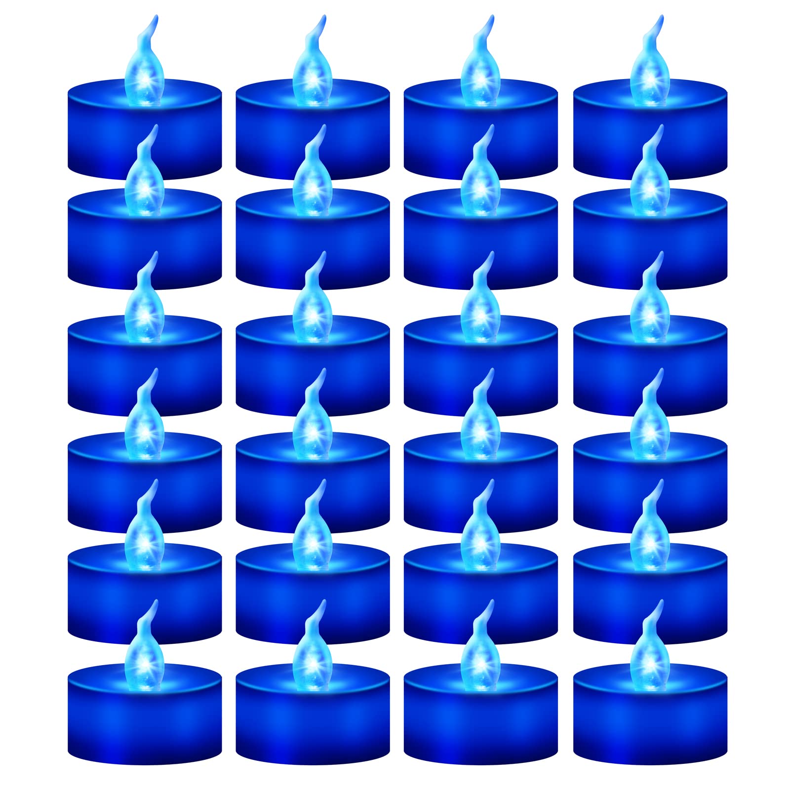 24-Pack Blue Flickering LED Flameless Tea Light Candles - Battery Operated Fake Candles with Realistic Flame Effect - Perfect for Halloween Decor, Wedding Centerpieces, and Romantic Dinner Ambiance