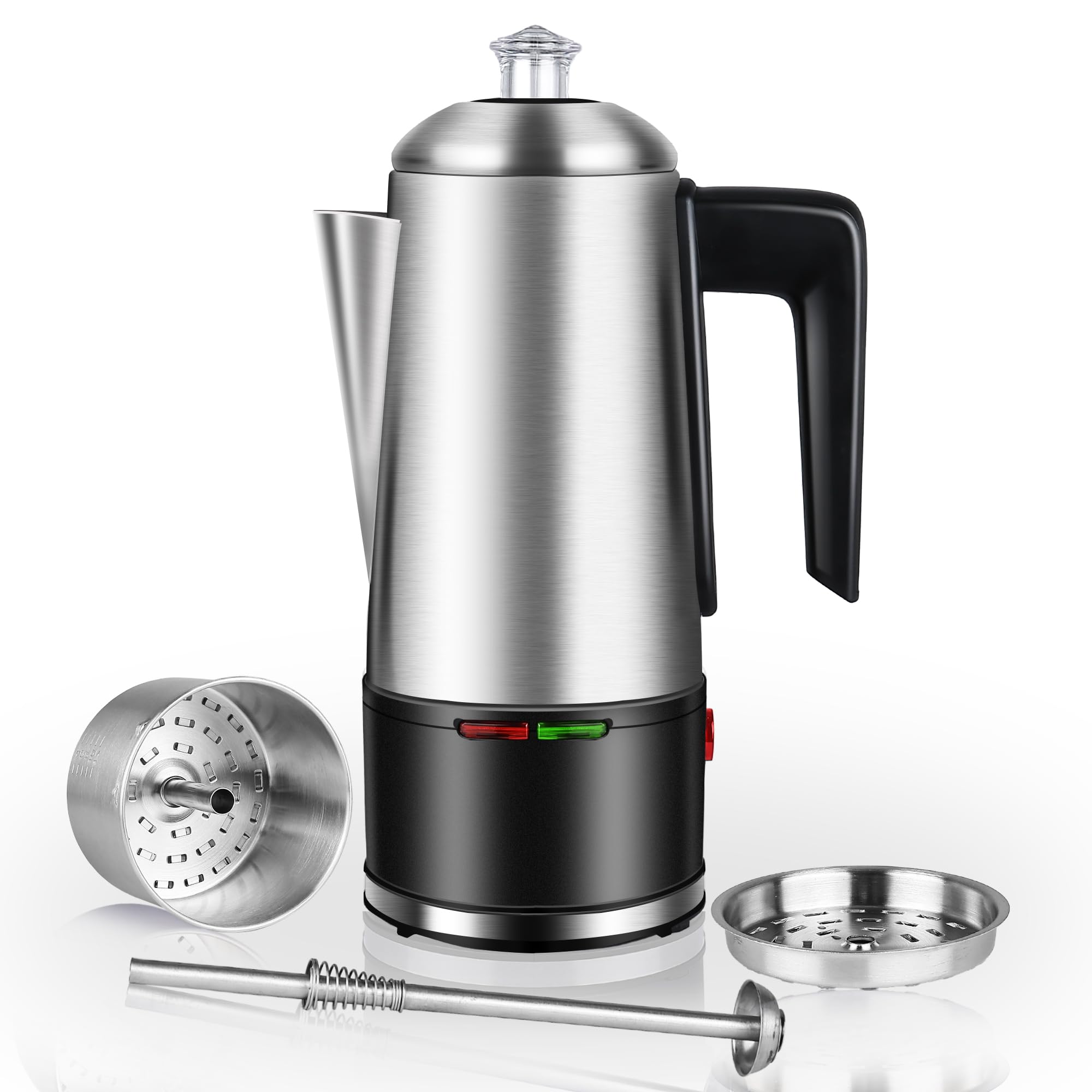 HOMOKUS 12-Cup Electric Coffee Percolator - 800W Stainless Steel Coffee Maker with Auto Keep Warm, Cool-Touch Handle & Clear Knob - Perfect for Home, Office, Camping & Outdoor Use