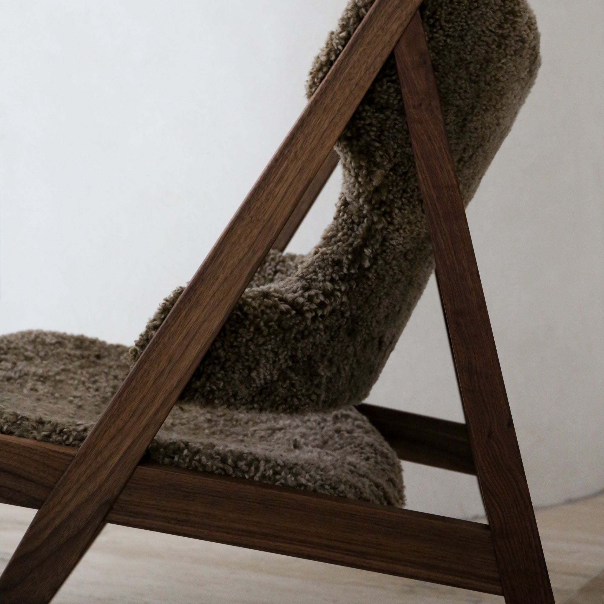 AUDO CPH Knitting Lounge Chair with Walnut Base & Sheepskin Upholstery in Sahara - Modern Scandinavian Design for Living Room, Bedroom, or Office Relaxation