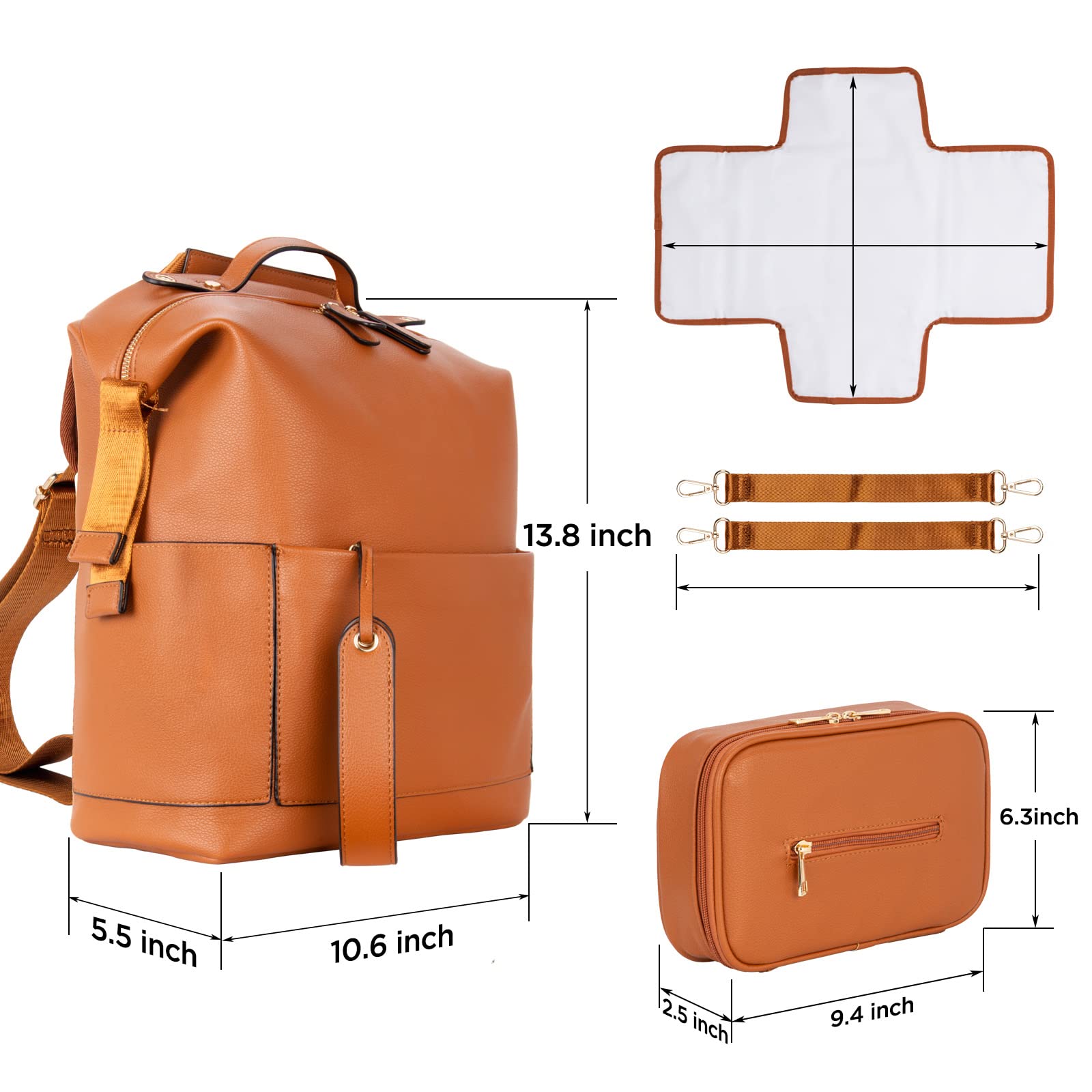 Minsong Waterproof Leather Diaper Backpack for Baby - Multifunctional Travel Diaper Bag with Changing Station for Mom & Dad (Brown) | Perfect for Daycare, Travel & Family Outings