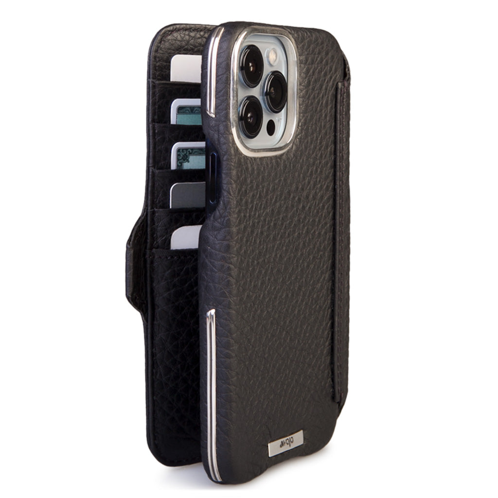 Customizable Silver Leather Wallet Case for iPhone 13 Pro Max with MagSafe - Perfect for Everyday Use & Secure Card Storage