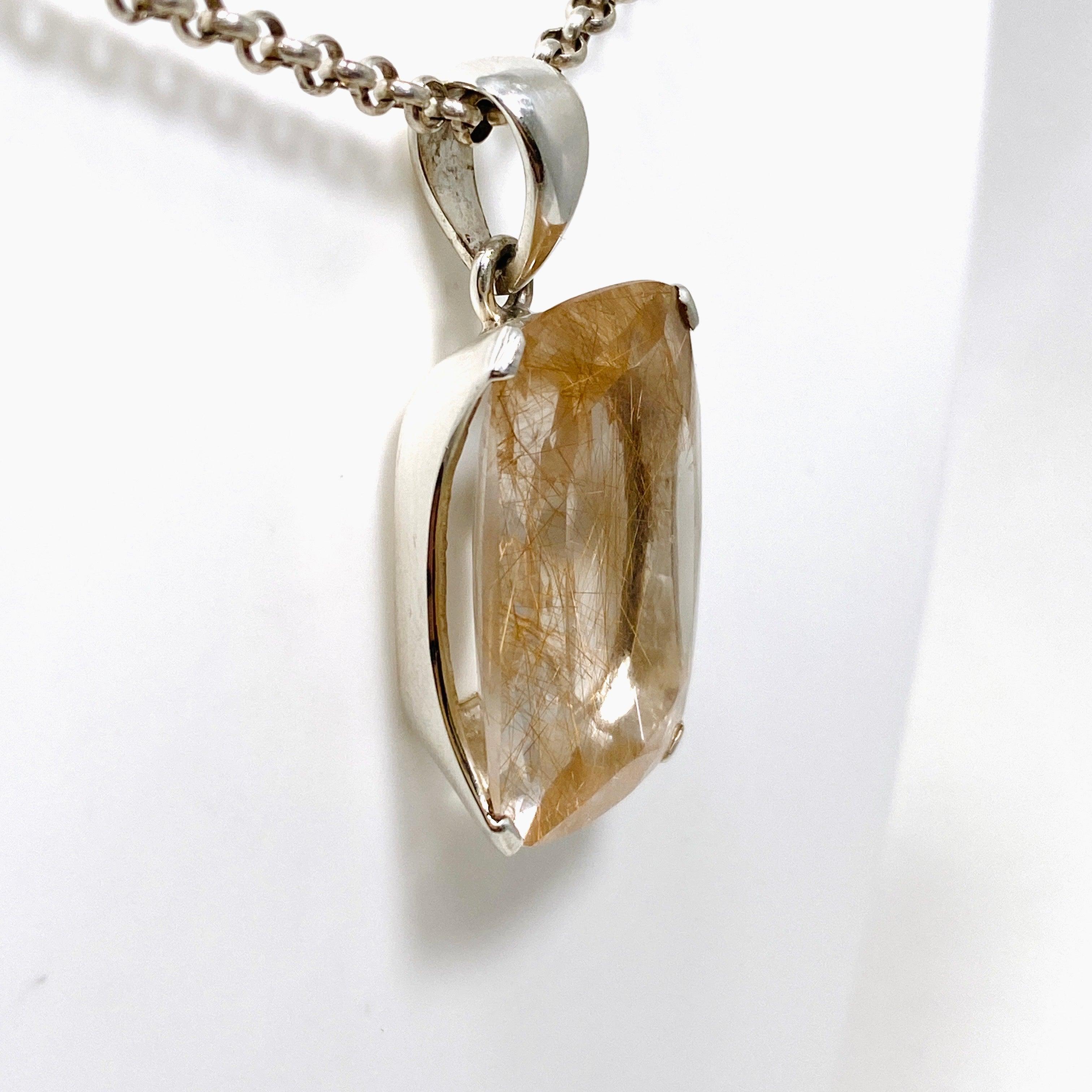 Natural Rutilated Quartz Faceted Rectangular Pendant Necklace - Elegant Crystal Jewelry for Women, Perfect for Gifts, Meditation & Spiritual Healing