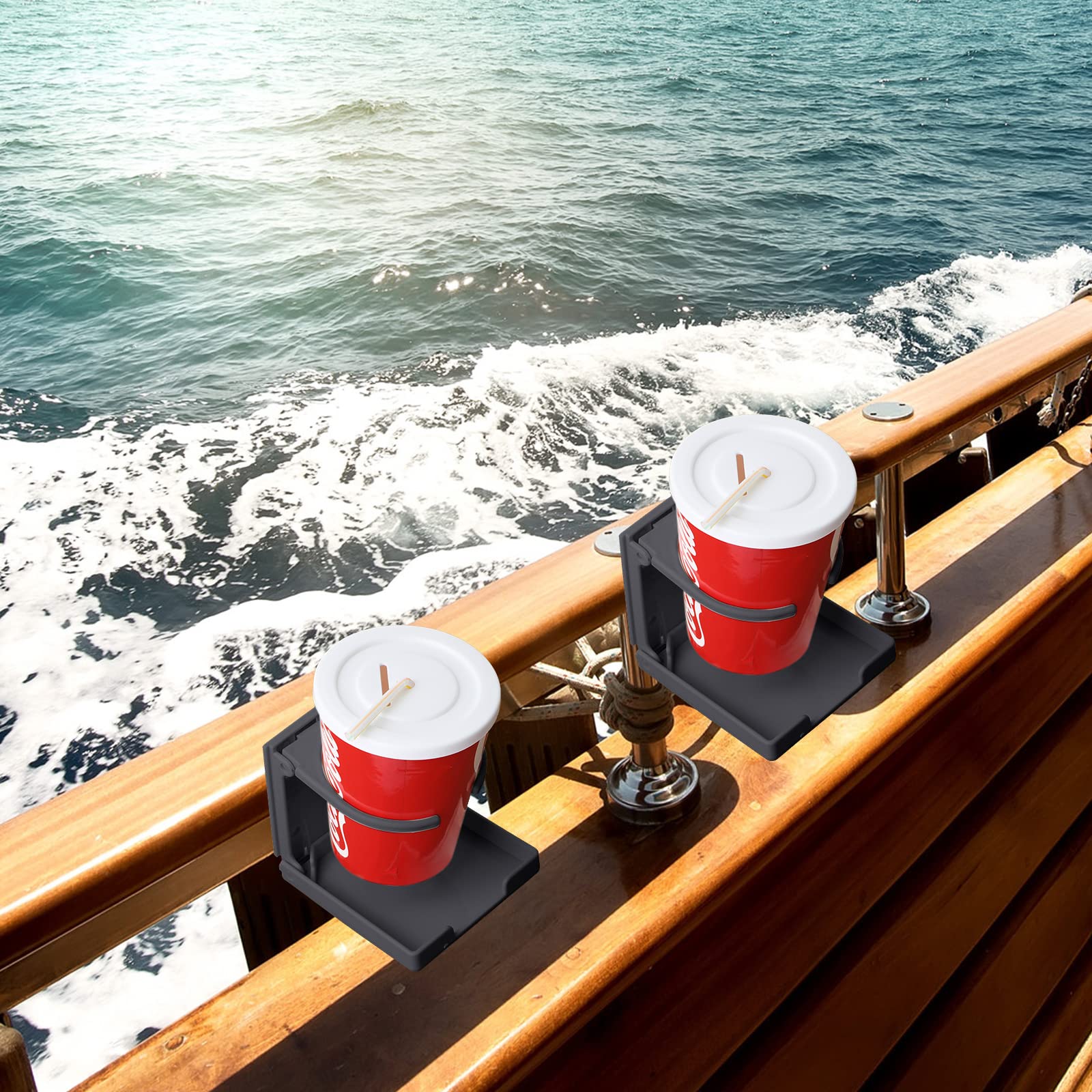 4 Pcs Boat Cup Holder - Folding Drink Holder for Boats, Cars, Trucks & RVs - Gray