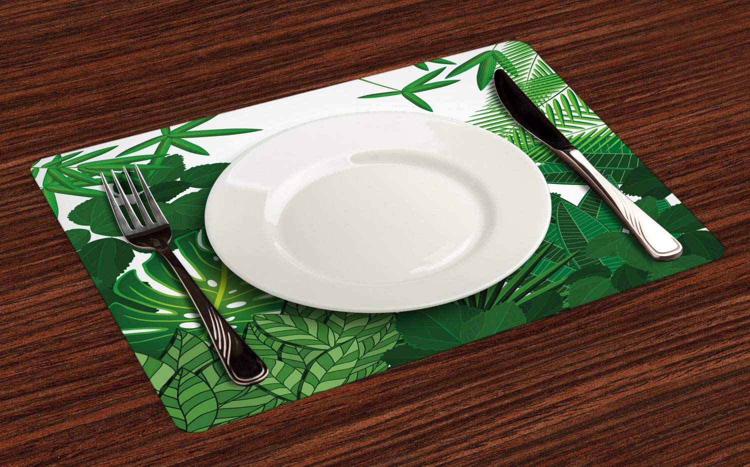 Ambesonne Jungle Leaves Placemats Set of 4 - Tropical Greenery Botanical Dining Table Mats, Washable Fabric Place Mats for Kitchen, Dining Room, Party Decor - Emerald Green, Hunter Green, Lime Green
