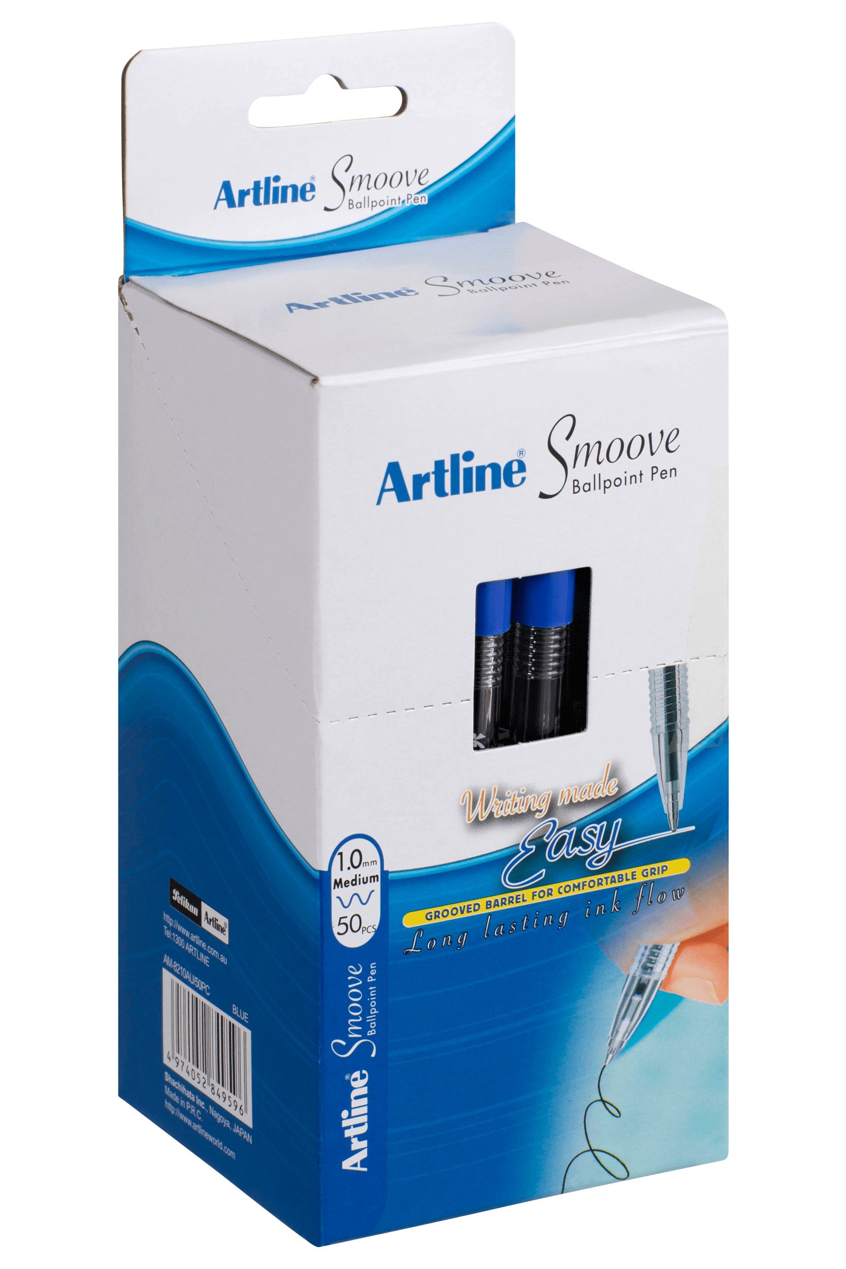 Artline Smoove Ballpoint Pens - 50 Pack Blue Ink Pens for Smooth Writing - Perfect for Office, School & Everyday Use