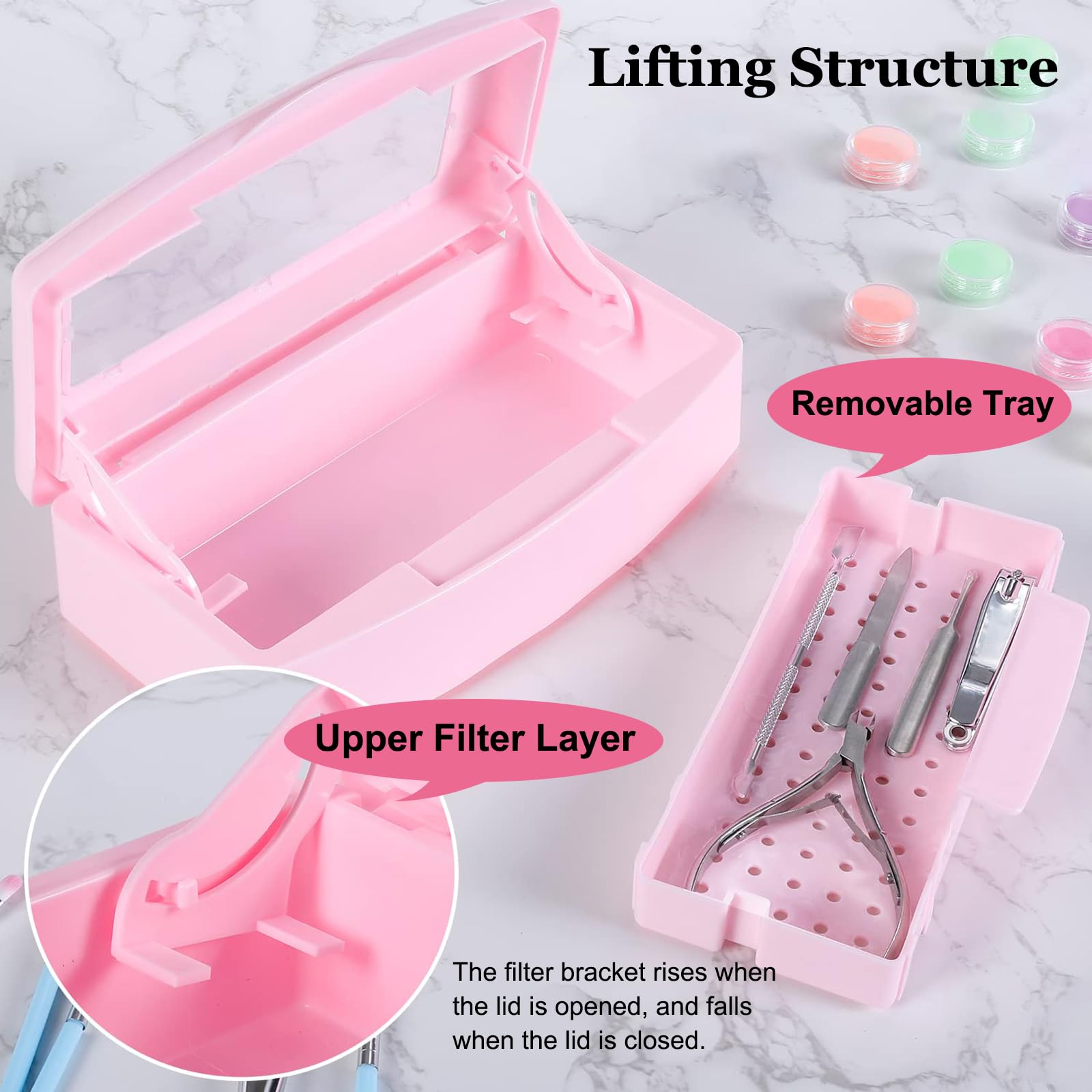 UV Nail Tool Sterilizer Box - Portable Plastic Sterilization Tray for Nail Tweezers, Clippers & Manicure Tools | Professional Salon-Grade Disinfection for Nail Technicians & Estheticians (Pink) | Perfect for Nail Salons, Spas & Home Manicure Stations