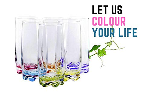 EDGE 99 Multicolored Highball Glasses Set of 6 - 390 ML (13.2 oz) Premium Drinking Tumblers for Cocktails, Iced Tea & Home Bar - Dishwasher Safe & Shatter Resistant