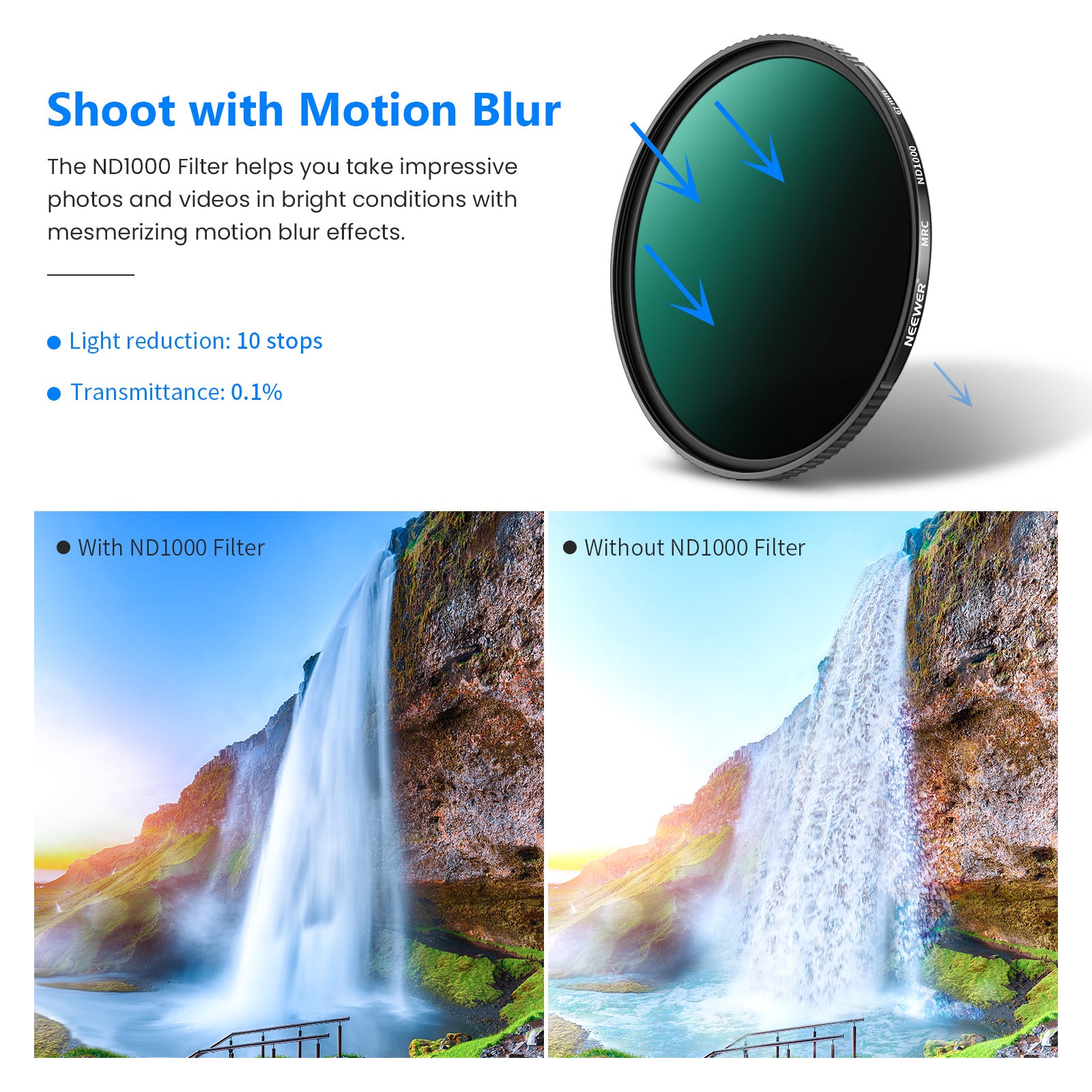 NEEWER ND1000 Neutral Density Lens Filter for DSLR & Mirrorless Cameras - Professional Photography, Long Exposure, Landscape & Video Shooting
