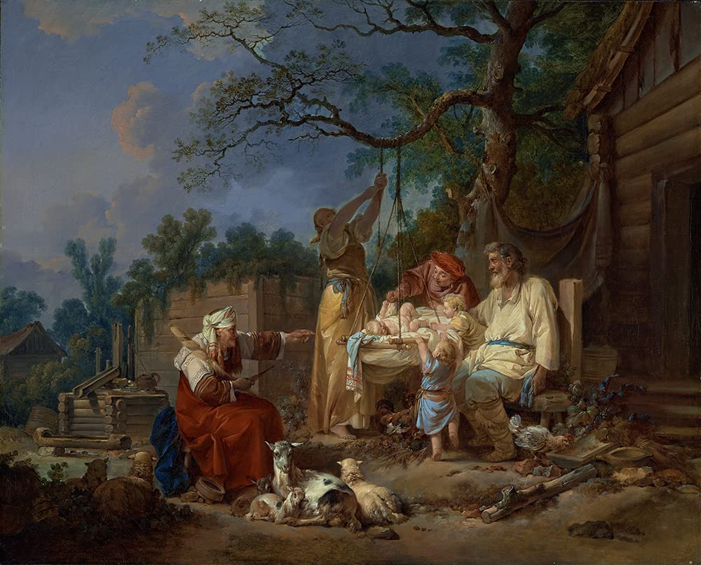 ArtDirect Jean-Baptiste Le Prince 24x20 Inch Black Modern Frame with Double Mat Museum Art Print - The Russian Cradle (1764-1765) | Wall Decor for Living Room, Bedroom & Office | Classic Oil Painting Reproduction