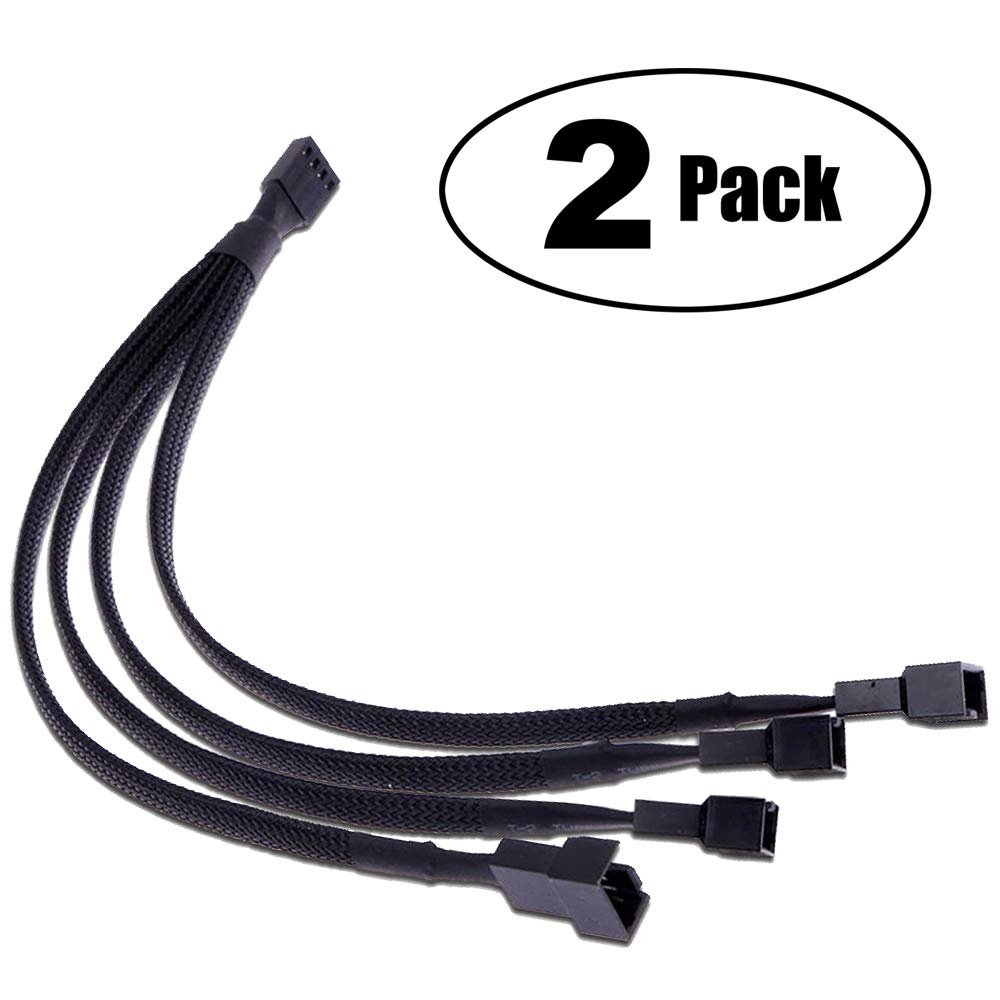 4-Pin PWM Fan Splitter Cable - Sleeved Braided Y Splitter 1 to 4 Converter for PC CPU Case Fans (10 Inch, 2 Pack) | Desktop Computer Cooling Solution for Gaming Rigs & Workstations