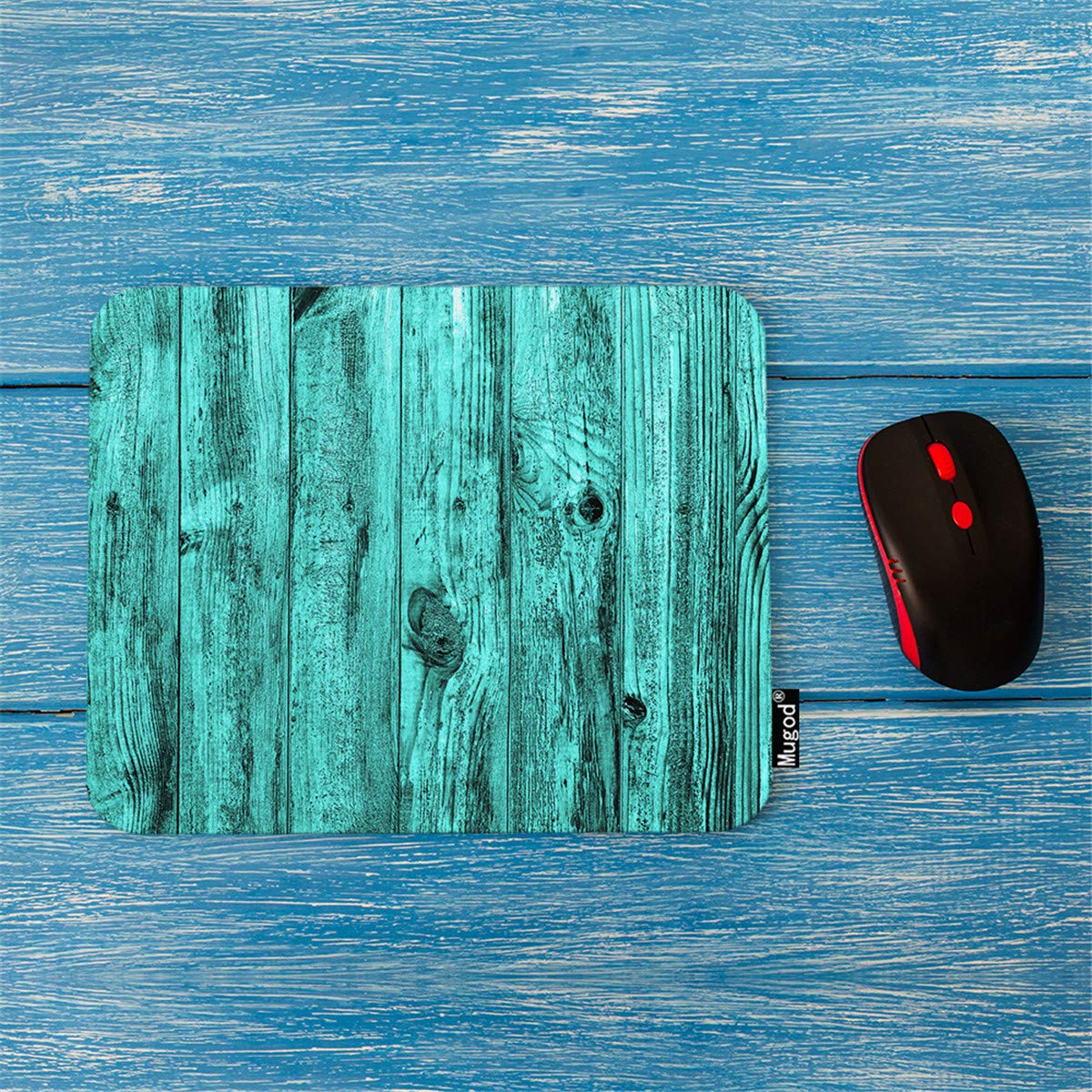 Turquoise Wood Texture Gaming Mouse Pad - 7.9x9.5 Inch Non-Slip Rubber Base Wall Mountable Mousepad for Computer & Laptop - Perfect for Home Office, Gaming Setup and Wall Decor