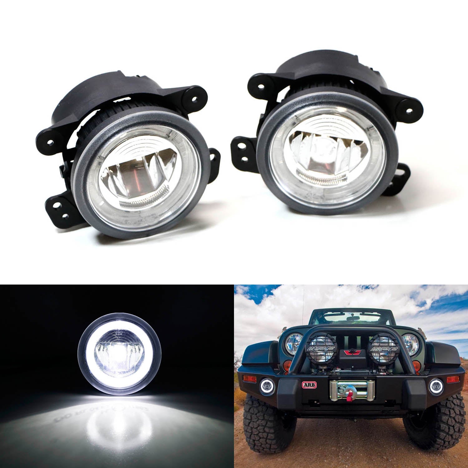 20W CREE LED Halo Ring Daytime Running Lights & Fog Lamps for Jeep Dodge Chrysler - Durable Off-Road Lighting for Trucks & SUVs