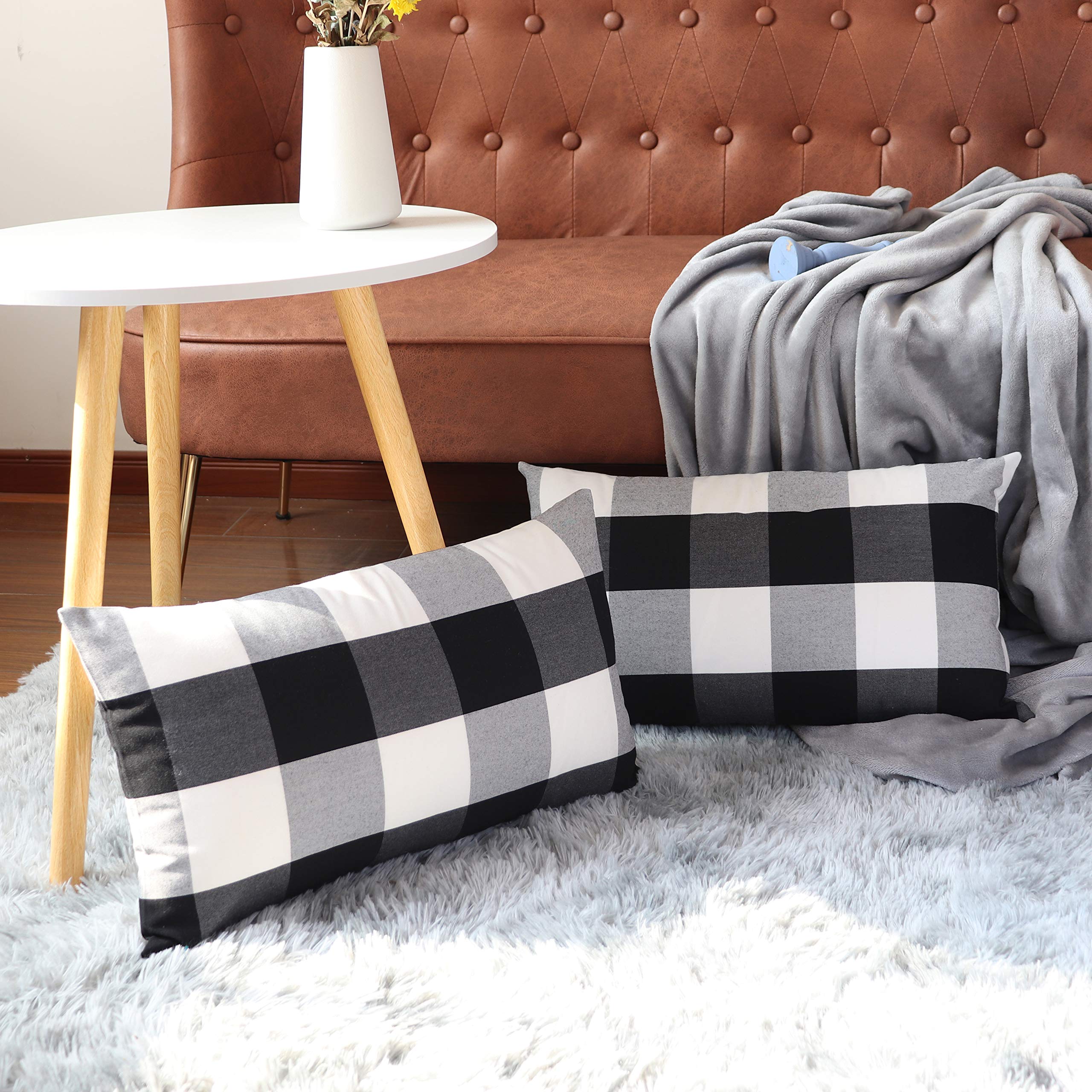 Buffalo Check Plaid Pillow Covers 12x20 Inch - Farmhouse Style Decorative Throw Pillow Covers for Couch, Sofa & Bed - Outdoor Christmas Home Decor (Pack of 2, Black & White) - Perfect for Living Room, Porch & Seasonal Decor