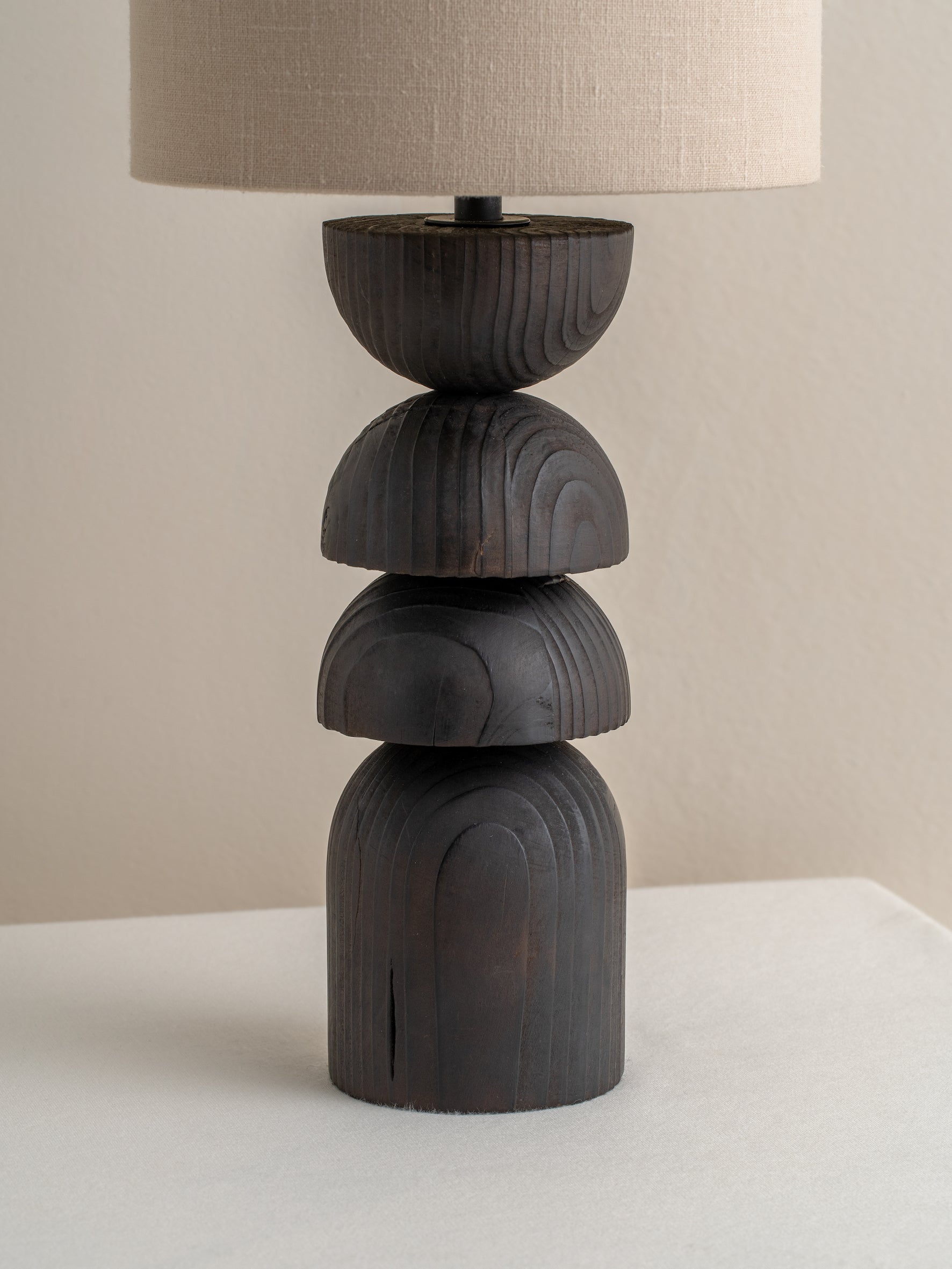 Aska Handcrafted Small Charred Wood & Natural Linen Table Lamp - Modern Farmhouse Bedside Lighting for Bedroom, Living Room & Office Decor