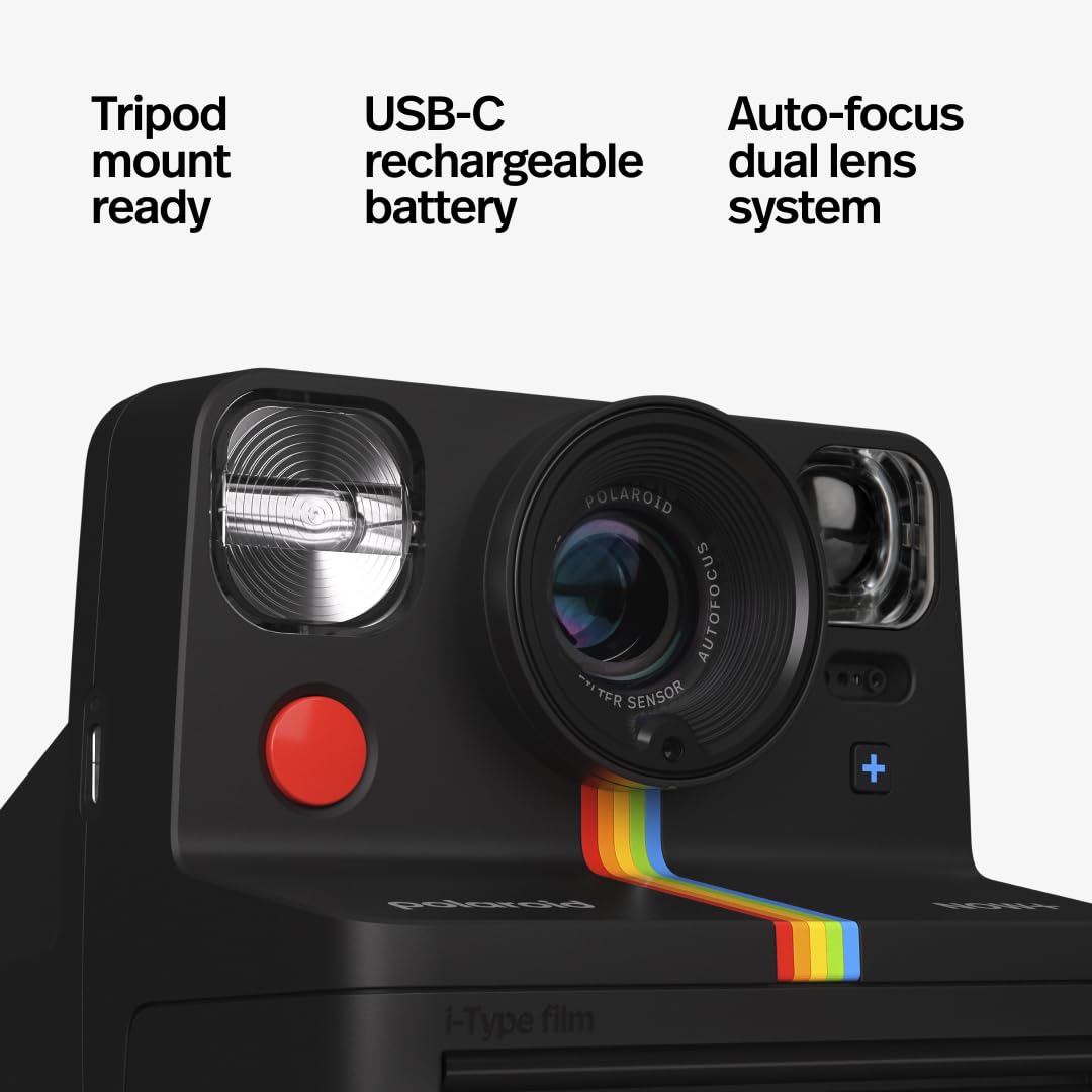 Polaroid Now+ Generation 2 Instant Camera Bundle with 16 Photos - Bluetooth Connected, App Controlled - Black - Perfect for Travel, Parties & Creative Photography