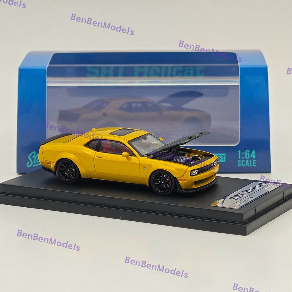 1:64 Scale SH Dodge SRT Hellcat Diecast Model Car with Opening Hood - Limited Edition Collectible Yellow Muscle Car for Display & Racing Enthusiasts
