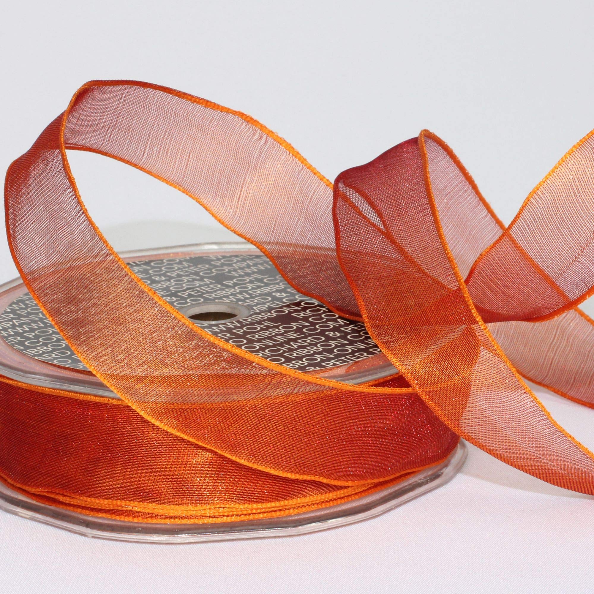Shimmering Rust Crystal Organdy Wired Edge Craft Ribbon - 1 Inch x 54 Yards for Gift Wrapping, Wedding Decorations & DIY Scrapbooking Projects