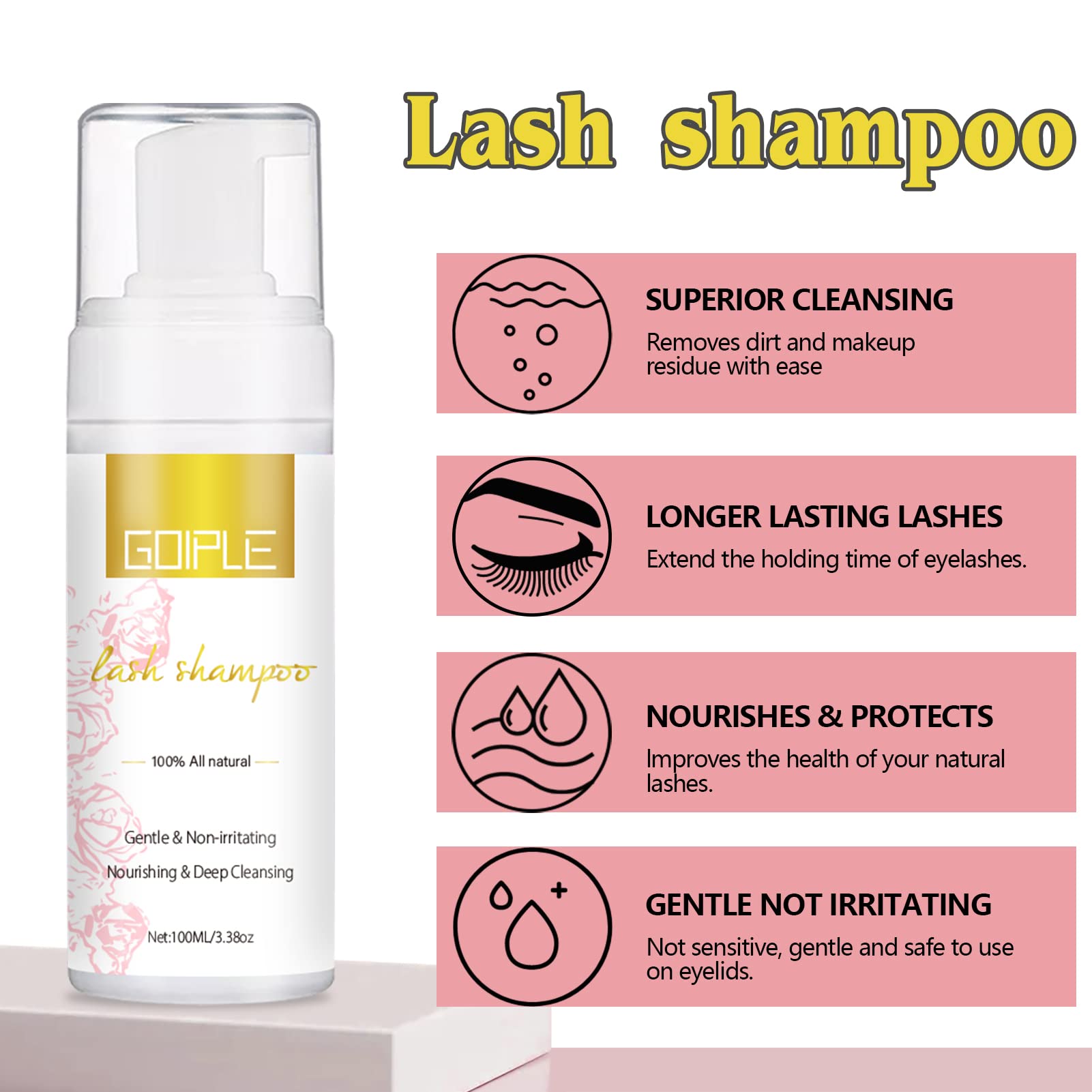 3.38OZ Eyelash Extension Cleanser & Lash Shampoo with USB Mini Portable Fan - Rechargeable Electric Handheld Cooling Fan & Lash Wash Brush Kit (Pink) - Perfect for Salon, Travel & Home Lash Care