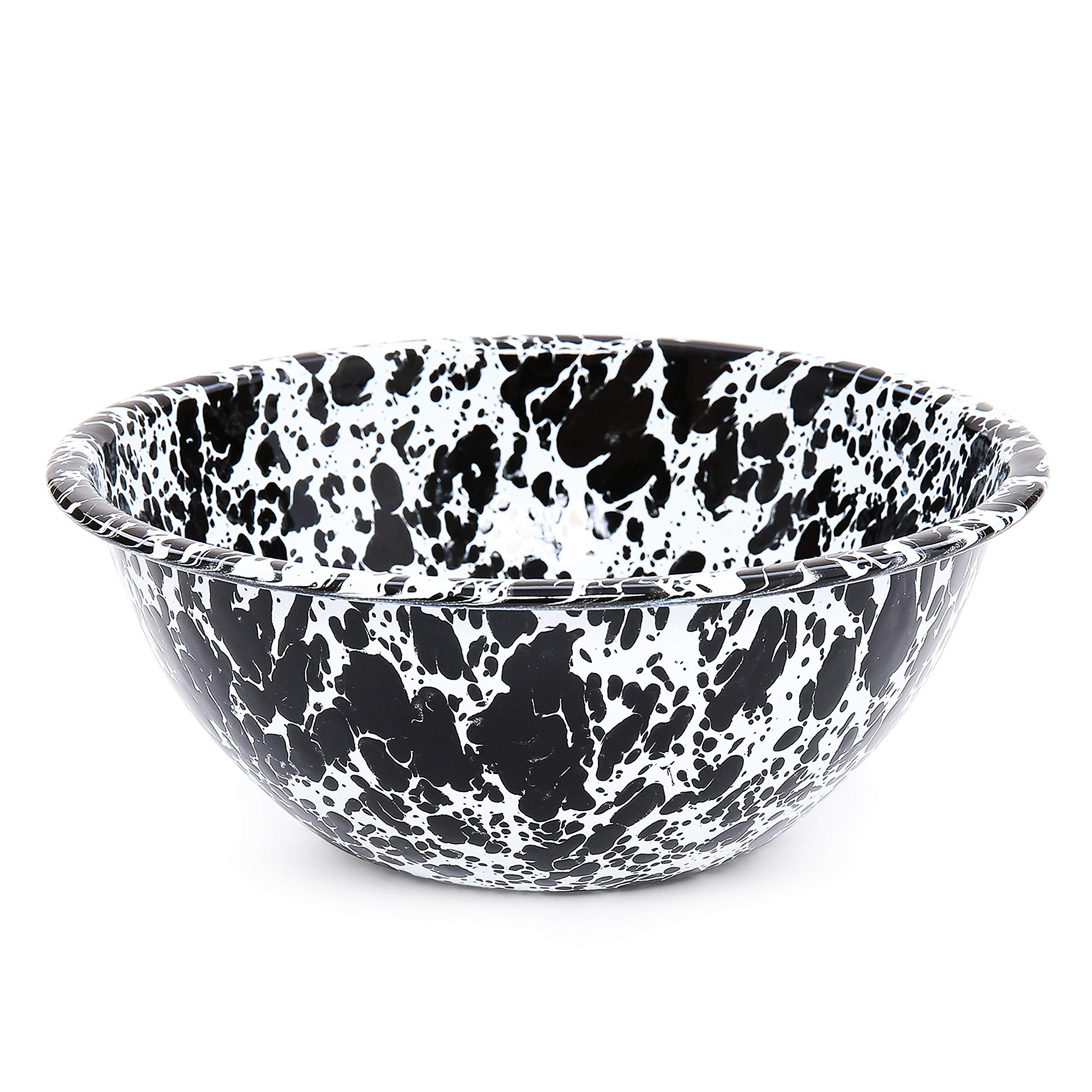 Vintage Enamelware Serving Bowl - 2 Quart Black & White Splatter Design - Perfect for Picnics, Camping & Farmhouse Dining (Single Piece)