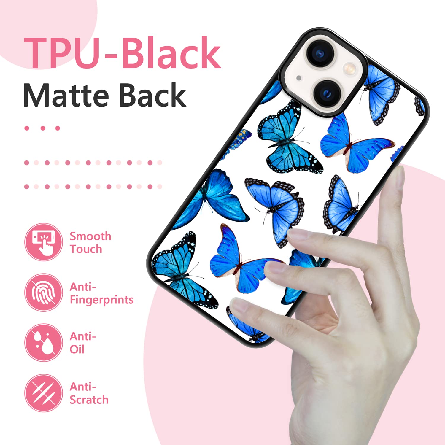 Shockproof Blue Butterfly Phone Case for iPhone 13 - Cute Protective Designer Cover for Women, Girls & Men | Perfect Gift for Teens, Birthday & Everyday Use