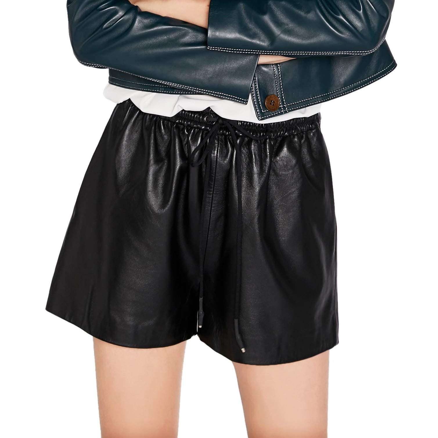 SmartUniverseWear Women's High Waisted Black Leather Shorts - Sexy Faux Leather Pants for Women, Plus Size XL, Trendy Clubwear & Night Out Outfits - Perfect for Parties, Dating and Fashion Street Style