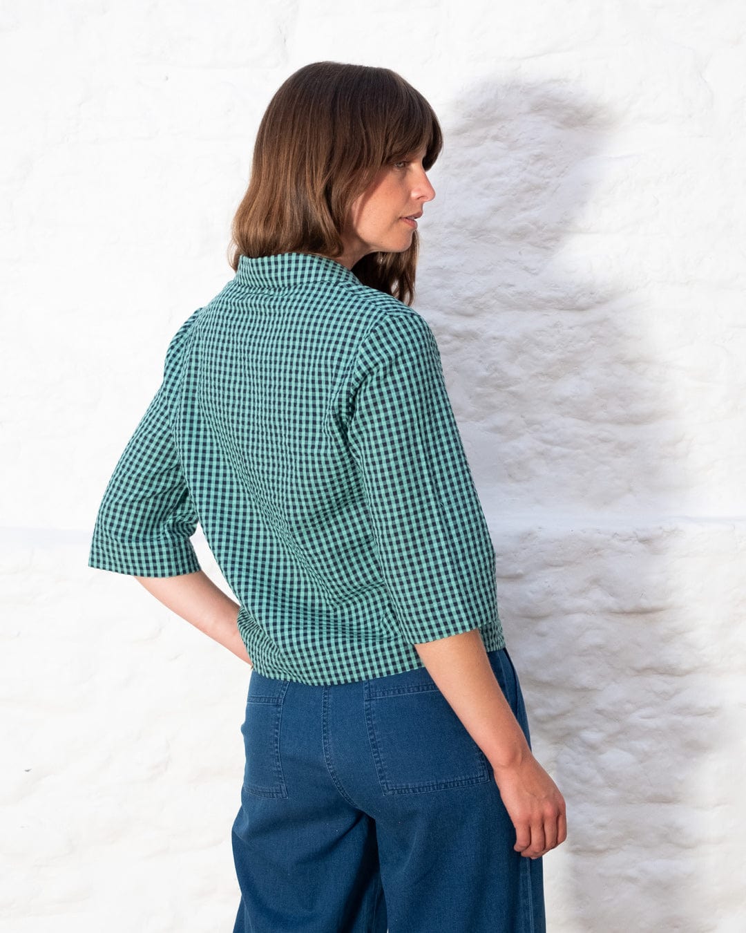 Gina Women's Casual Cotton Shirt - Duck Egg Blue Gingham Print Button Down Top for Spring Summer Outfits | Office, Date Night & Weekend Wear