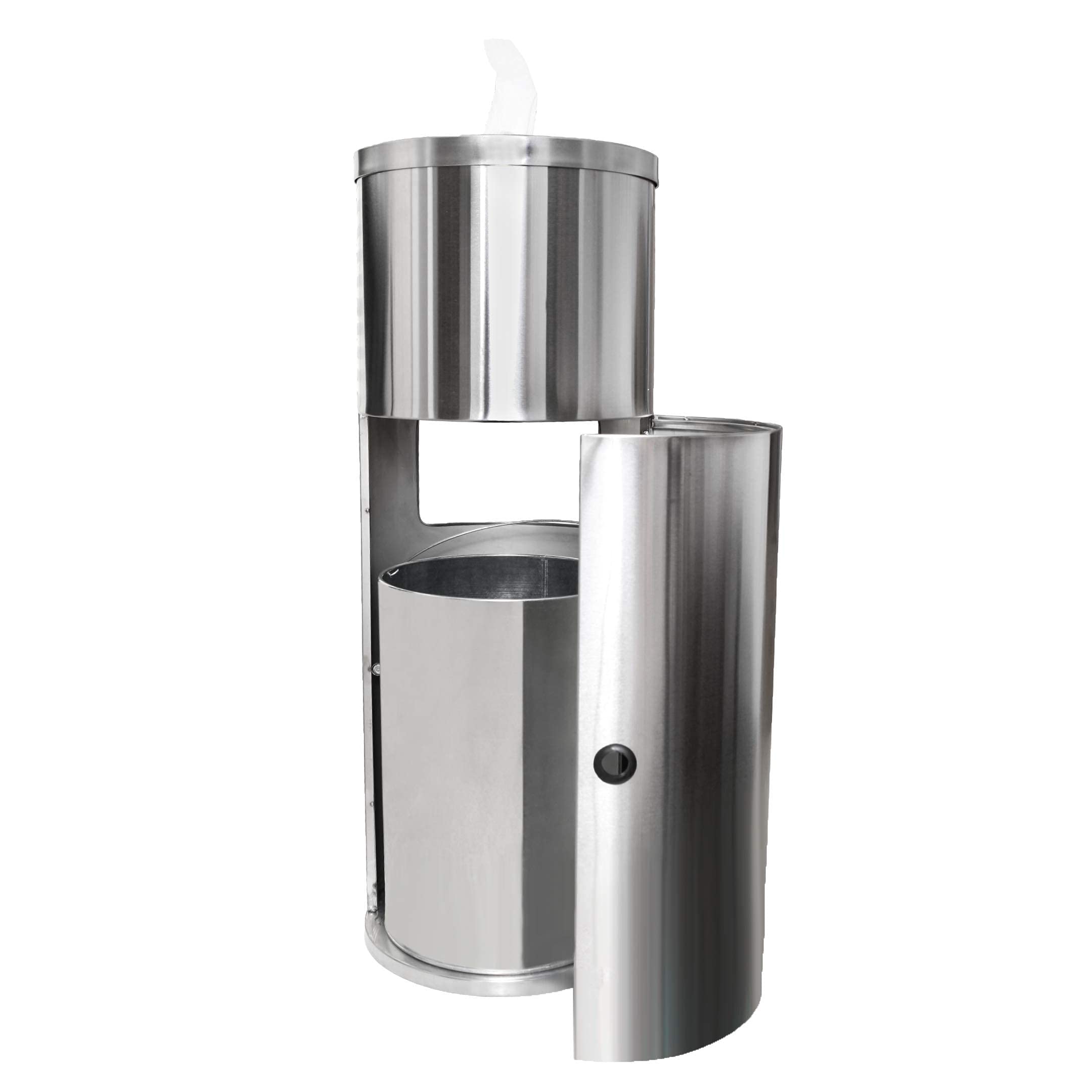 Stainless Steel Floor Stand Wipe Dispenser with Built-in Trash Can - Sanitizing & Disinfecting Wipe Refill Roll Holder - Heavy Duty Commercial Use for Gyms, Schools, Offices, Hospitals & Public Facilities - Ideal for Hygiene Maintenance & High-Traffic Areas